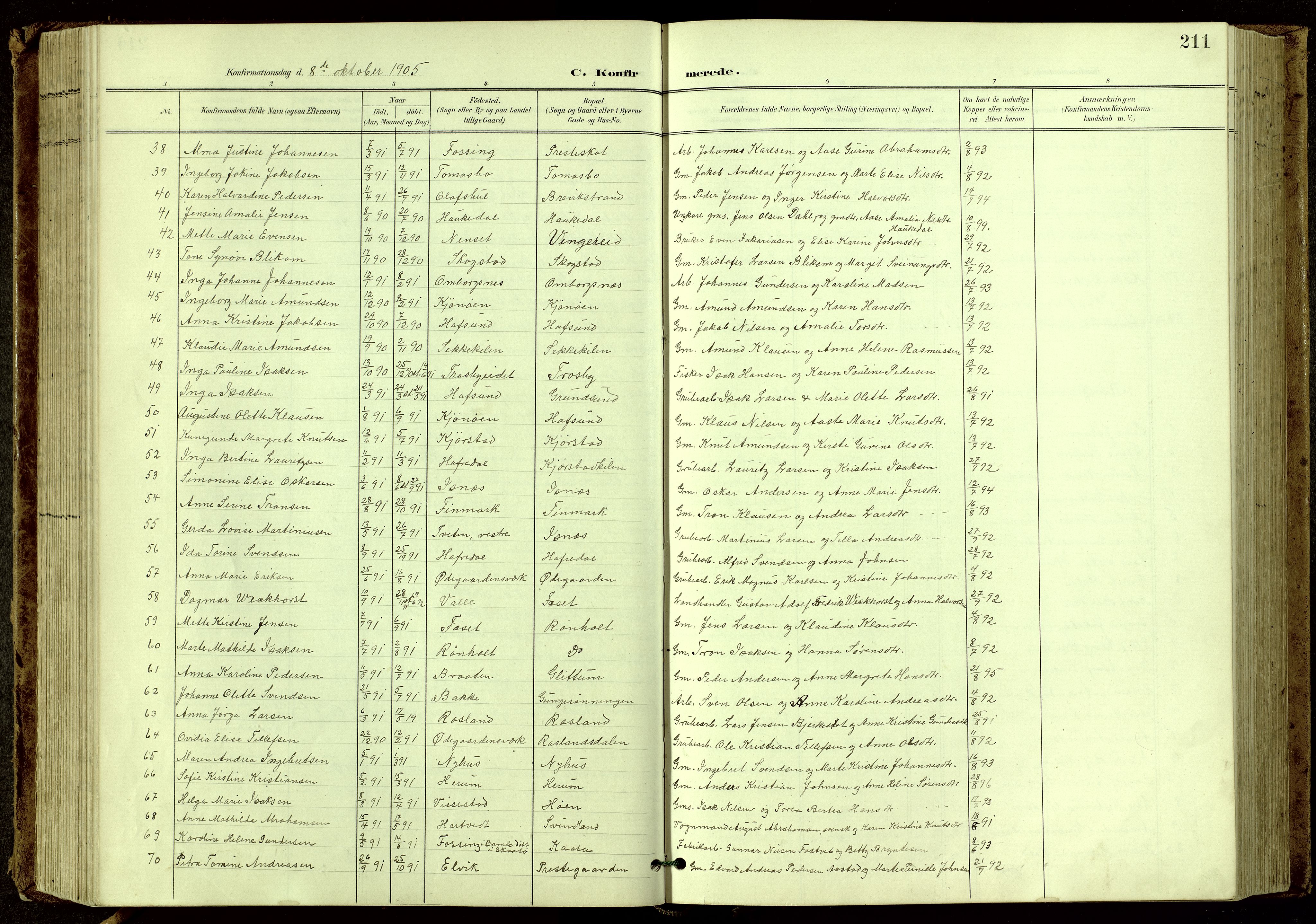 Bamble kirkebøker, AV/SAKO-A-253/G/Ga/L0010: Klokkerbok nr. I 10, 1901-1919, s. 211
