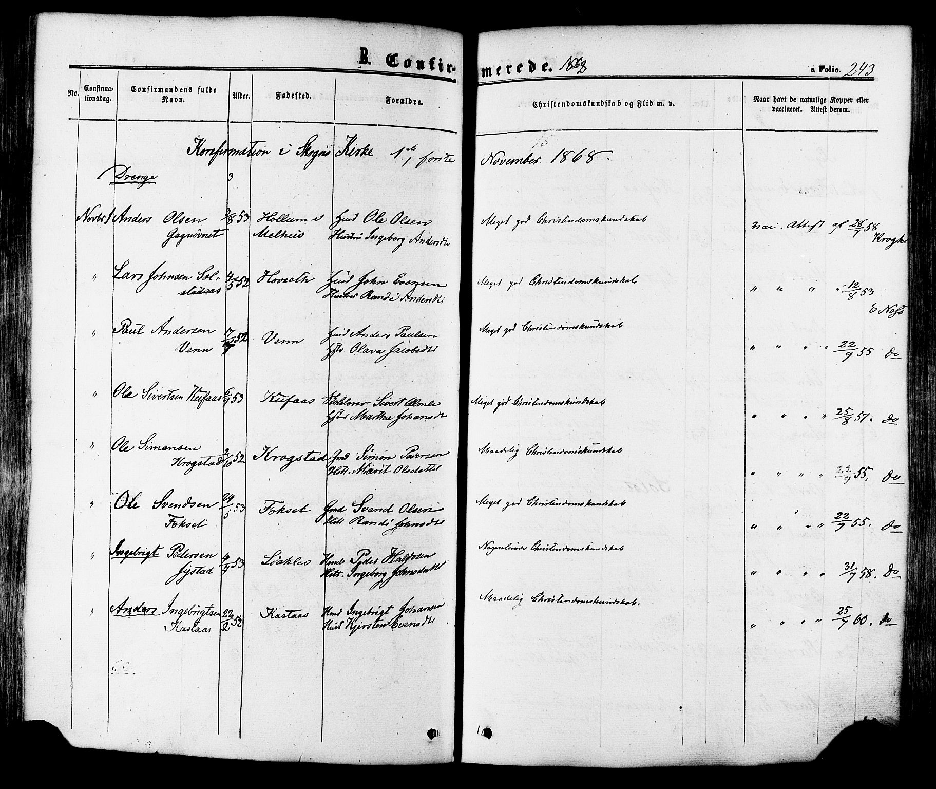 Ministerialprotokoller, klokkerbøker og fødselsregistre - Sør-Trøndelag, SAT/A-1456/665/L0772: Ministerialbok nr. 665A07, 1856-1878, s. 243