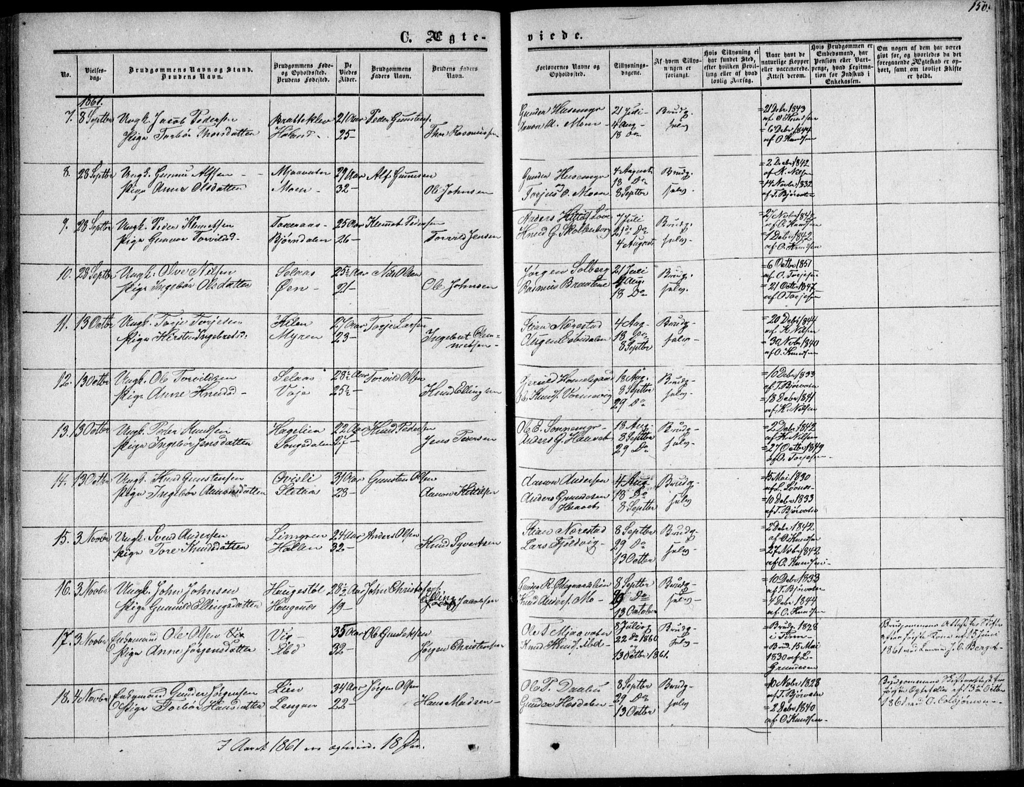 Gjerstad sokneprestkontor, AV/SAK-1111-0014/F/Fa/Fab/L0003: Ministerialbok nr. A 3, 1853-1878, s. 150