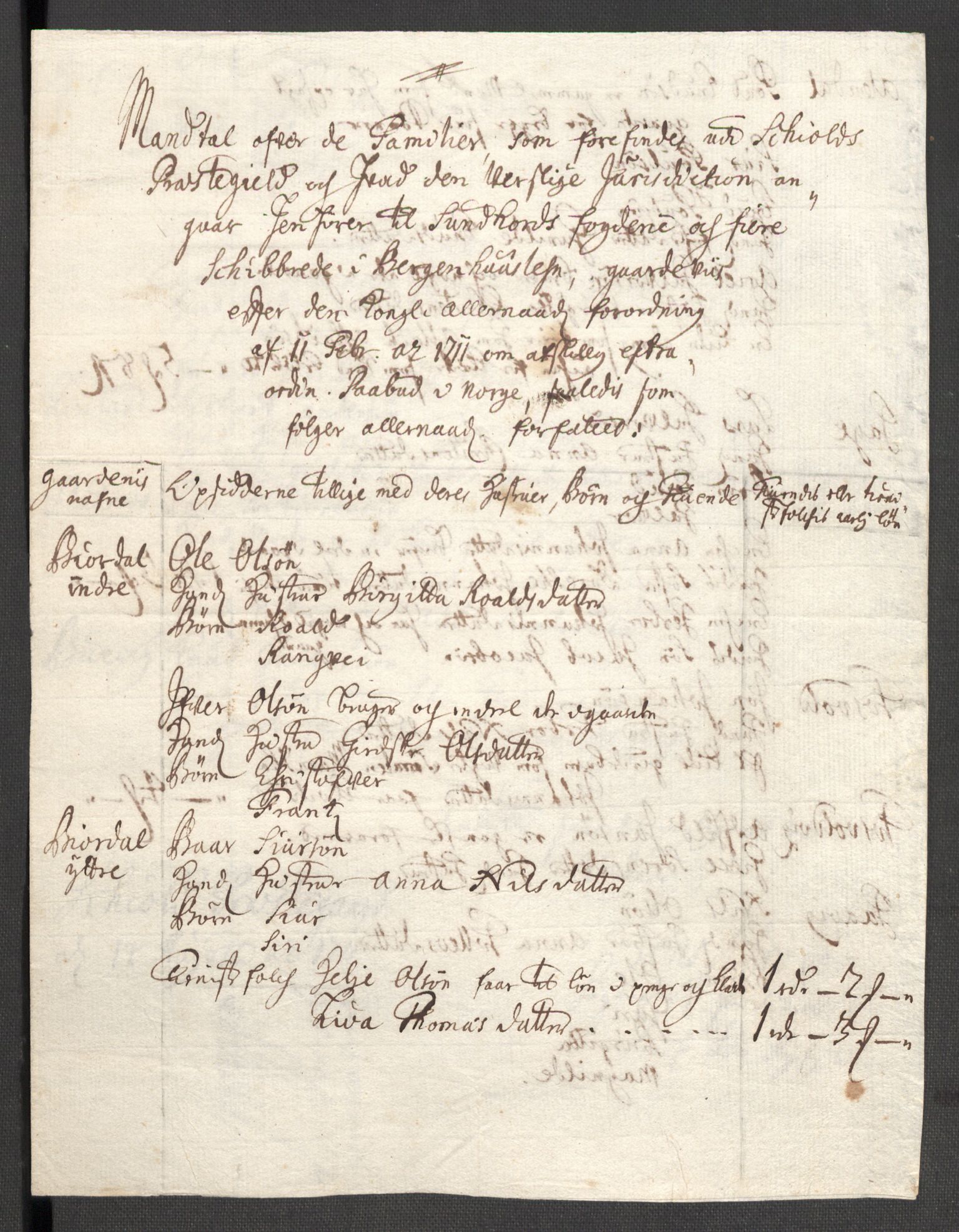 Rentekammeret inntil 1814, Reviderte regnskaper, Fogderegnskap, RA/EA-4092/R48/L2987: Fogderegnskap Sunnhordland og Hardanger, 1711, s. 648
