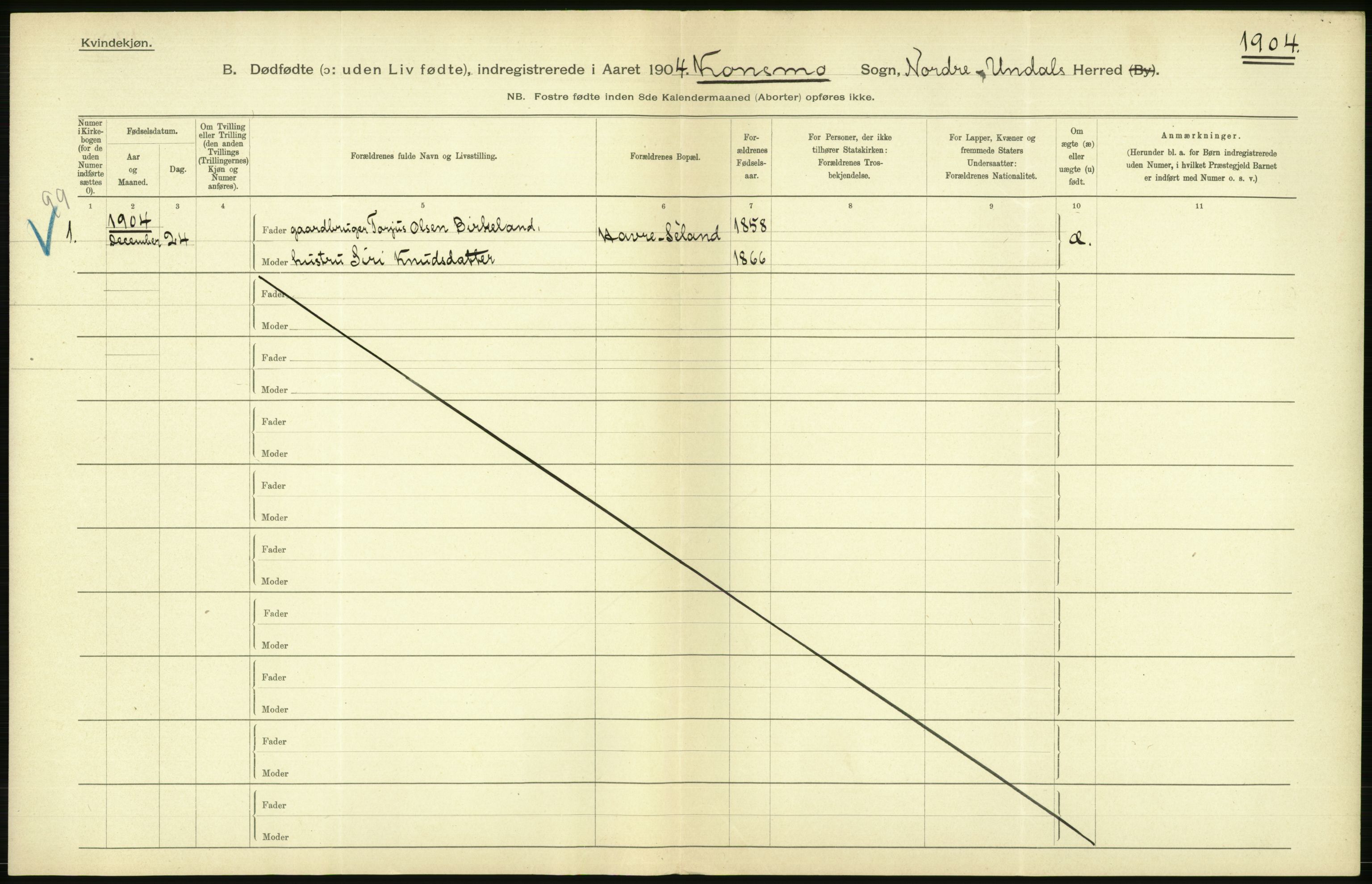 Statistisk sentralbyrå, Sosiodemografiske emner, Befolkning, AV/RA-S-2228/D/Df/Dfa/Dfab/L0025: Smålenenes amt - Stavanger amt: Dødfødte. Bygder., 1904, s. 498