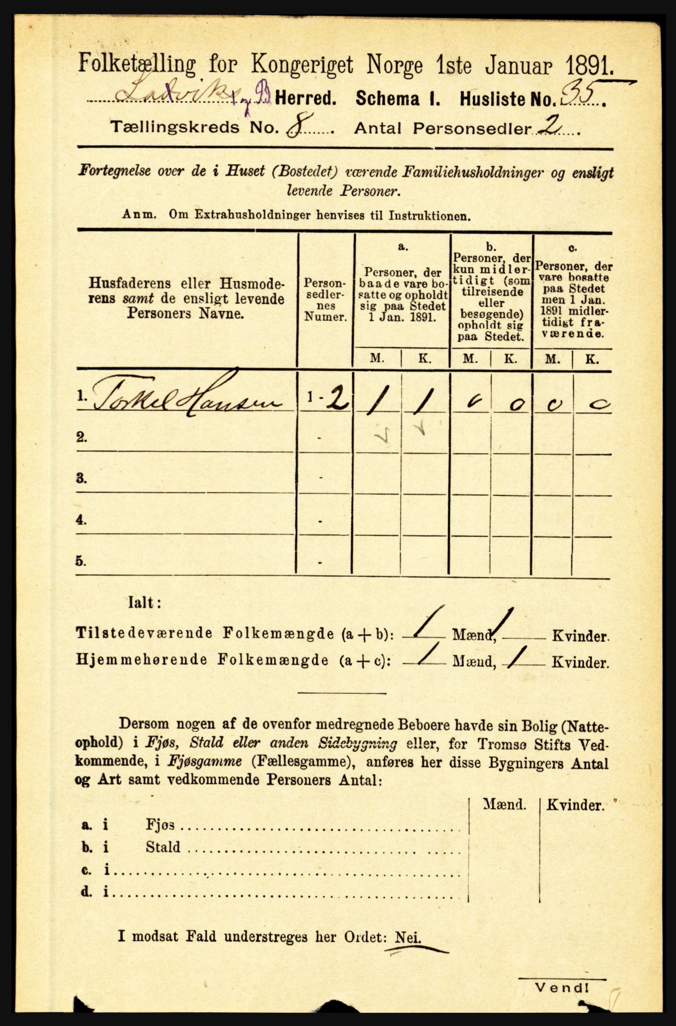 RA, Folketelling 1891 for 1415 Lavik og Brekke herred, 1891, s. 1497