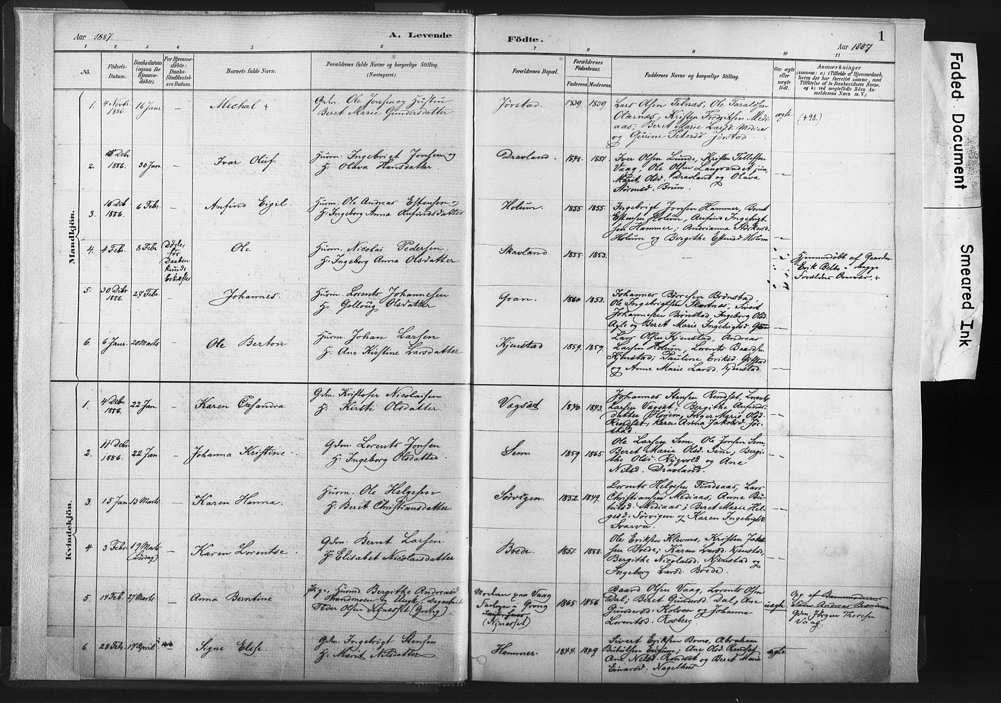 Ministerialprotokoller, klokkerbøker og fødselsregistre - Nord-Trøndelag, AV/SAT-A-1458/749/L0474: Ministerialbok nr. 749A08, 1887-1903, s. 1