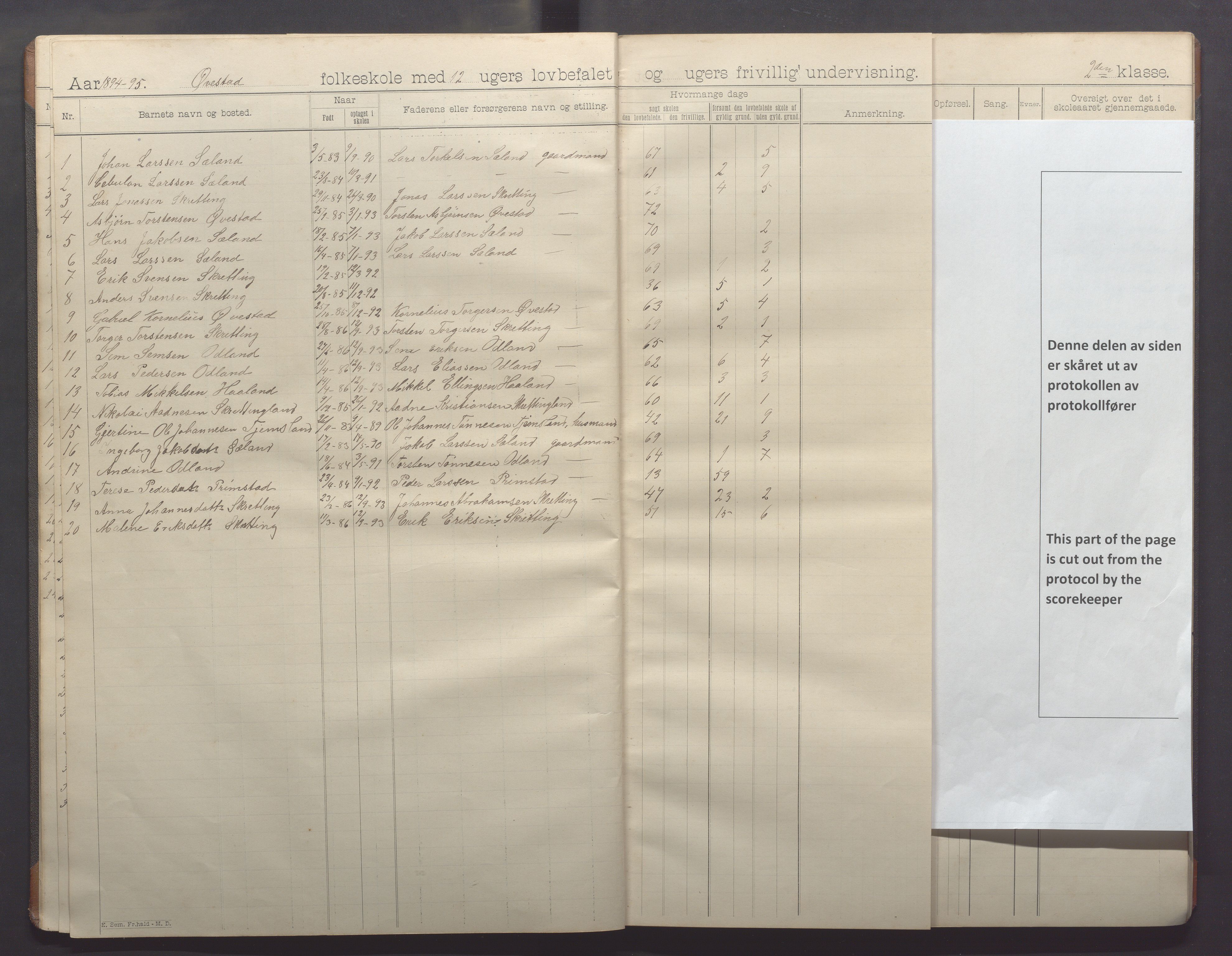 Varhaug kommune- Lerbrekk skule, IKAR/K-100961/H/L0001: Skuleprotokoll, 1892-1902, s. 11