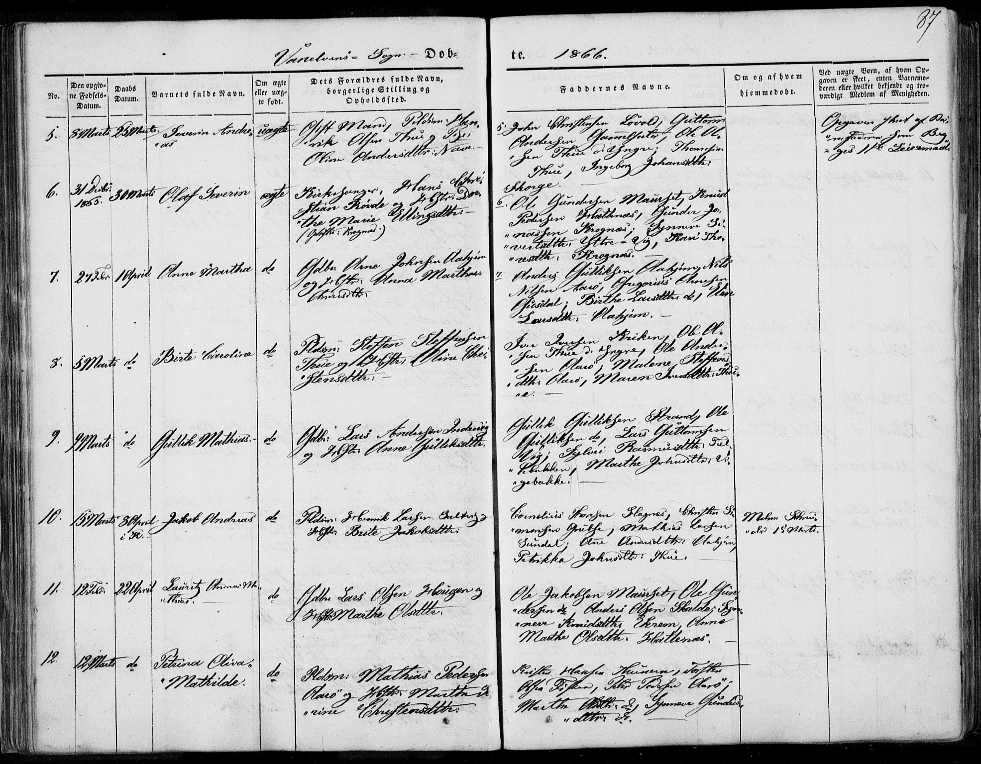 Ministerialprotokoller, klokkerbøker og fødselsregistre - Møre og Romsdal, AV/SAT-A-1454/501/L0006: Ministerialbok nr. 501A06, 1844-1868, s. 87