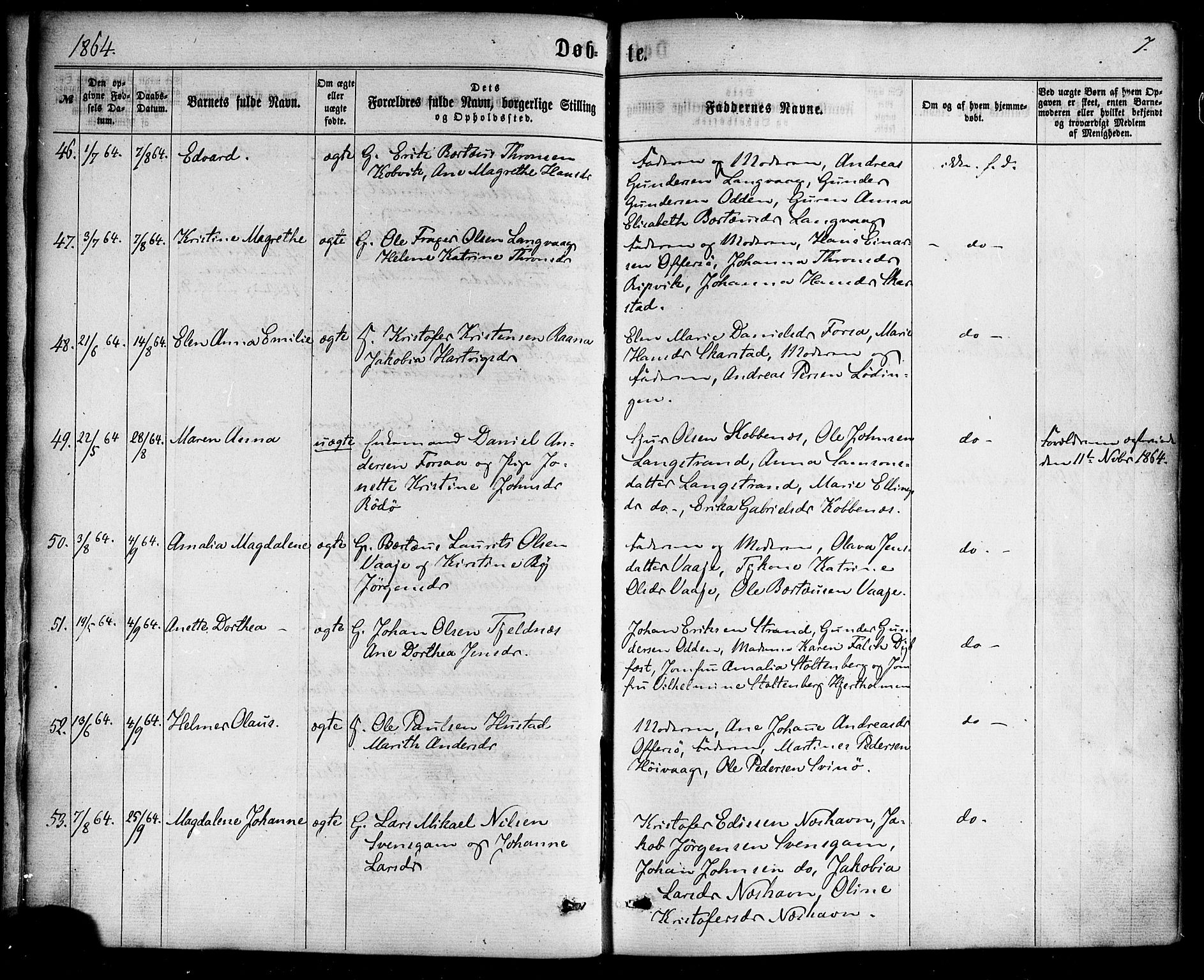 Ministerialprotokoller, klokkerbøker og fødselsregistre - Nordland, AV/SAT-A-1459/872/L1034: Ministerialbok nr. 872A09, 1864-1884, s. 7