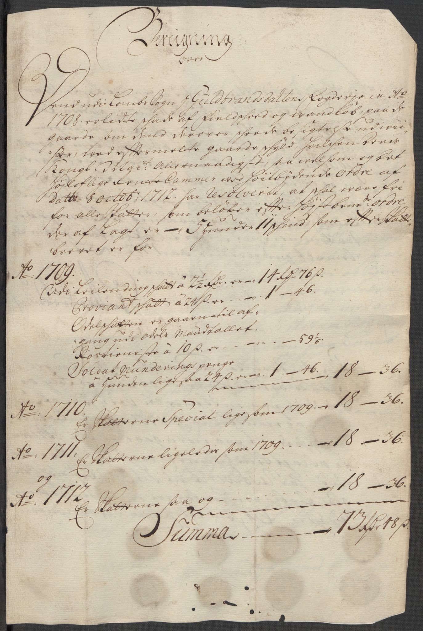Rentekammeret inntil 1814, Reviderte regnskaper, Fogderegnskap, RA/EA-4092/R17/L1181: Fogderegnskap Gudbrandsdal, 1712, s. 163