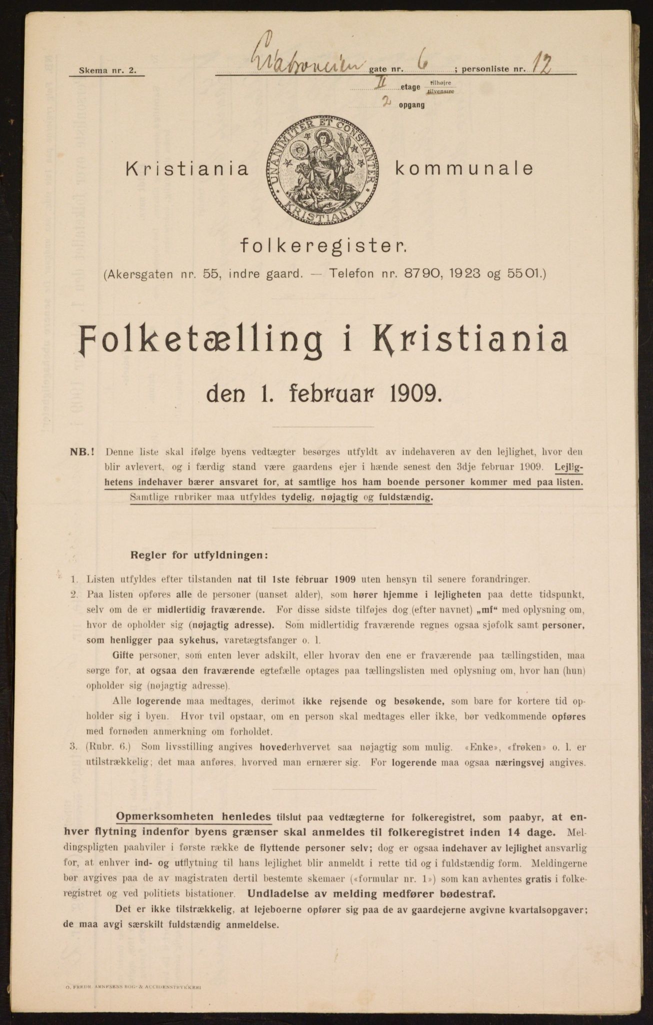 OBA, Kommunal folketelling 1.2.1909 for Kristiania kjøpstad, 1909, s. 52717