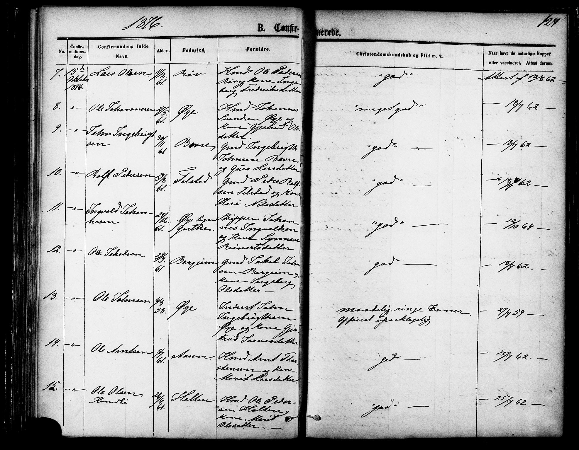 Ministerialprotokoller, klokkerbøker og fødselsregistre - Møre og Romsdal, SAT/A-1454/595/L1046: Ministerialbok nr. 595A08, 1874-1884, s. 124