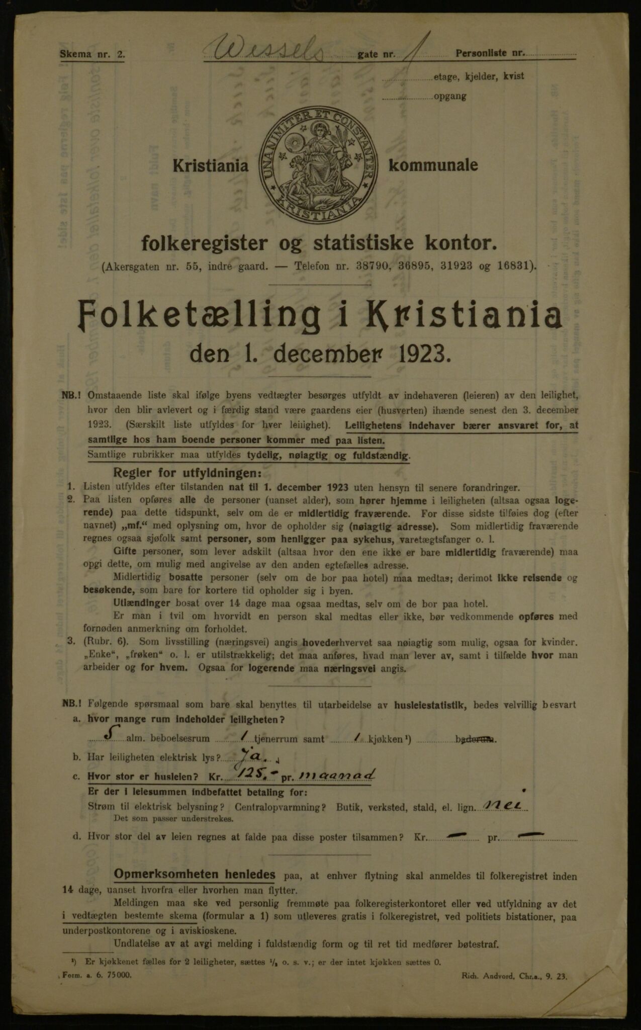 OBA, Kommunal folketelling 1.12.1923 for Kristiania, 1923, s. 141162