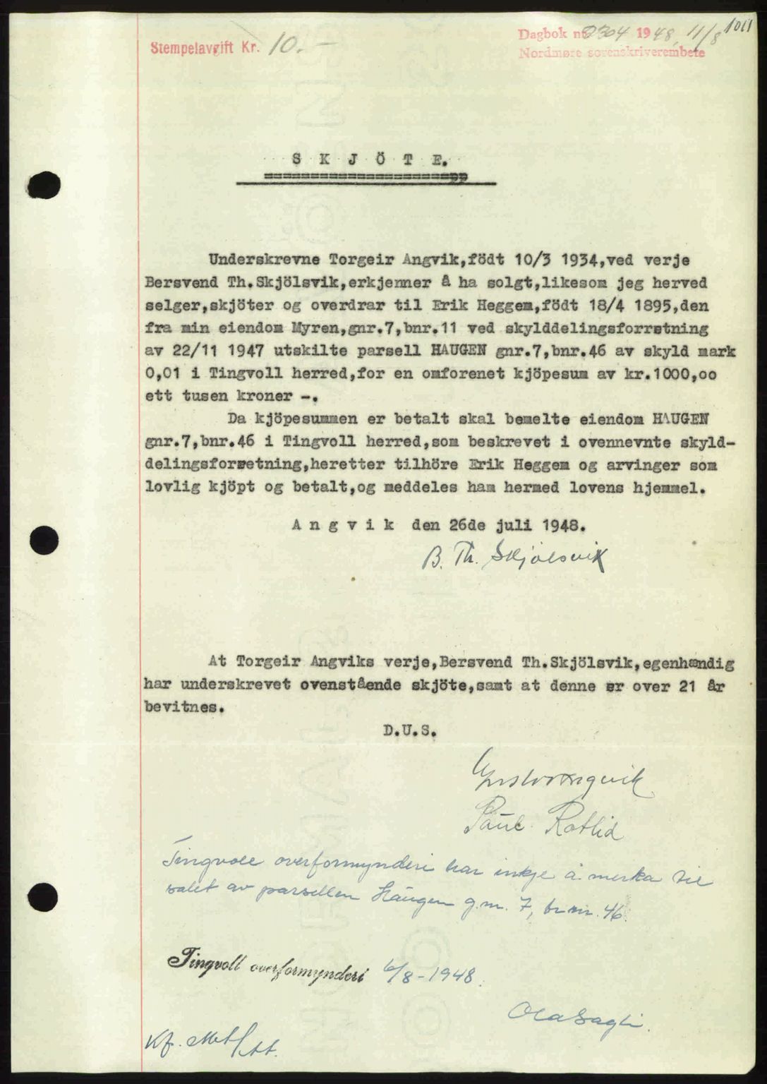 Nordmøre sorenskriveri, SAT/A-4132/1/2/2Ca: Pantebok nr. A108, 1948-1948, Dagboknr: 2304/1948
