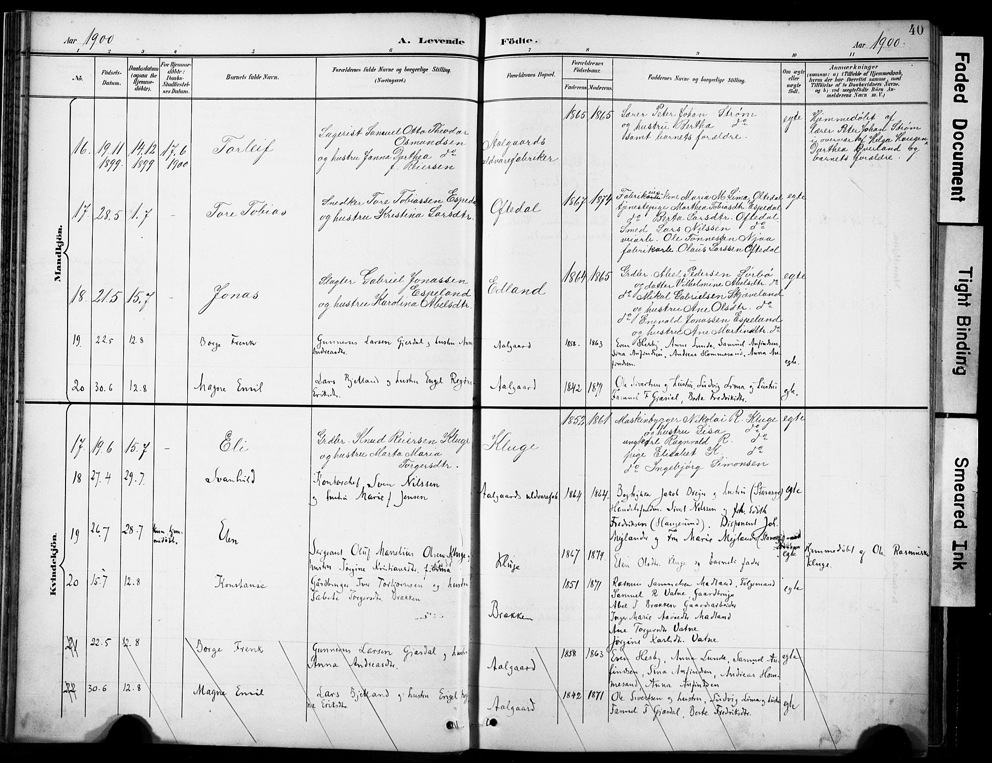 Lye sokneprestkontor, AV/SAST-A-101794/001/30BA/L0012: Ministerialbok nr. A 11, 1896-1909, s. 40