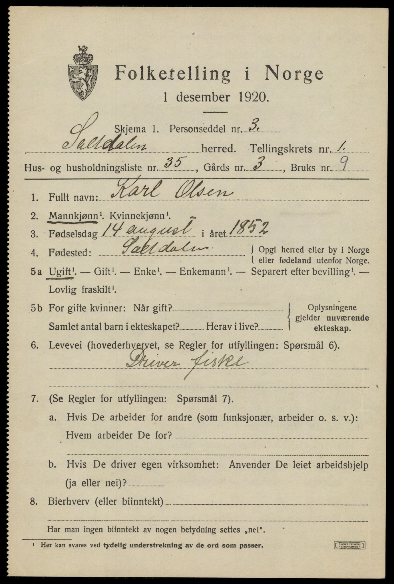 SAT, Folketelling 1920 for 1840 Saltdal herred, 1920, s. 1711