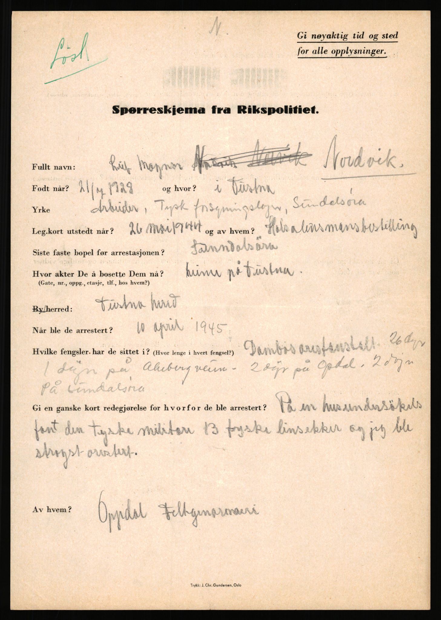 Rikspolitisjefen, AV/RA-S-1560/L/L0012: Mogensen, Øivind - Noraas, Lars, 1940-1945, s. 1080