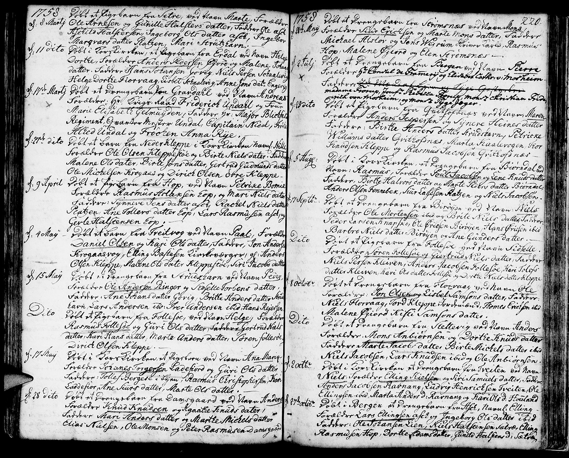 Askøy Sokneprestembete, AV/SAB-A-74101/H/Ha/Haa/Haaa/L0001: Ministerialbok nr. A 1, 1742-1818, s. 220