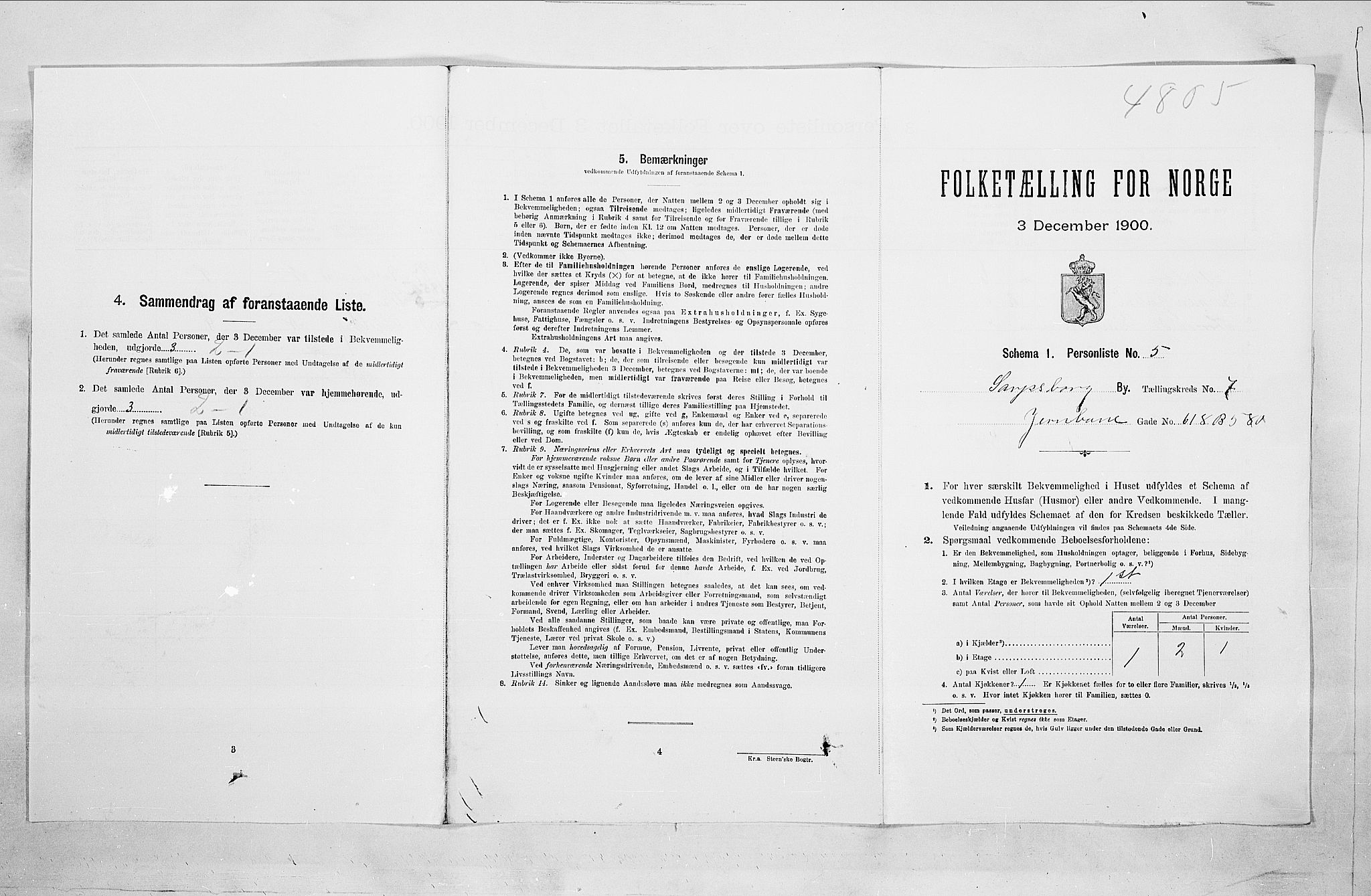 SAO, Folketelling 1900 for 0102 Sarpsborg kjøpstad, 1900