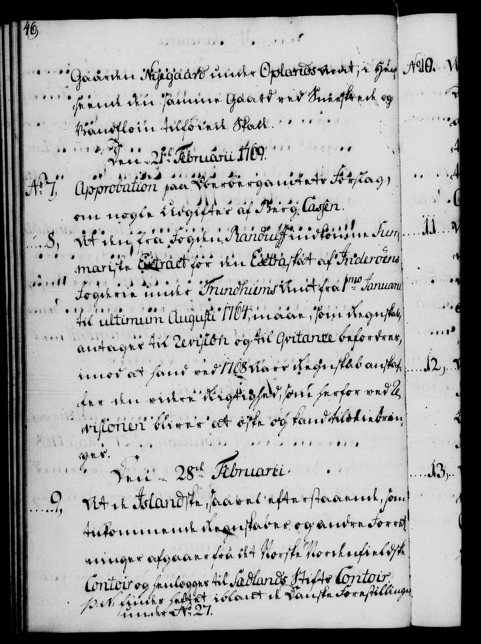 Rentekammeret, Kammerkanselliet, RA/EA-3111/G/Gf/Gfb/L0008: Register til norske relasjons- og resolusjonsprotokoller (merket RK 52.103), 1766-1771, s. 46