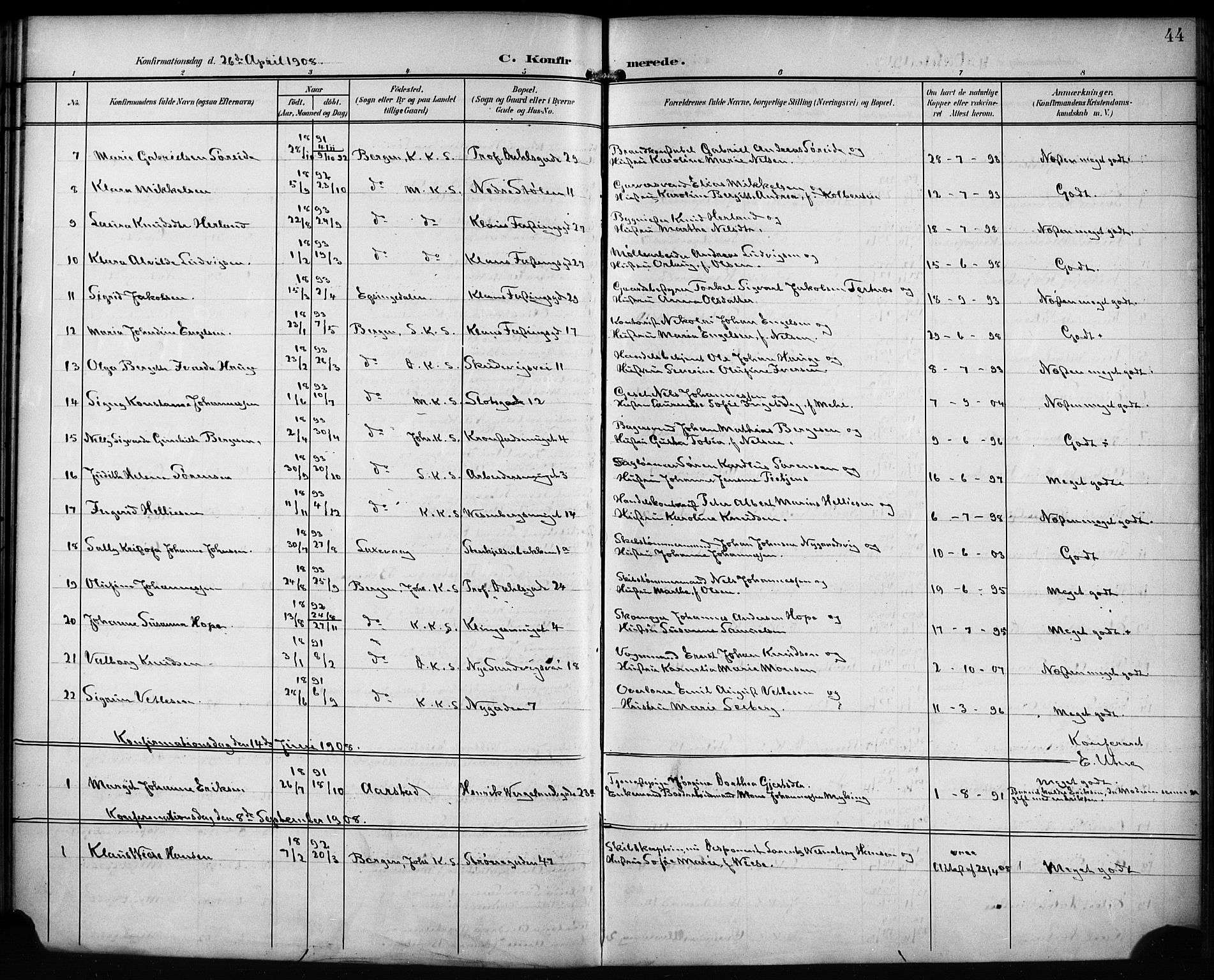 Mariakirken Sokneprestembete, AV/SAB-A-76901/H/Hab/L0009: Klokkerbok nr. A 9, 1901-1919, s. 44