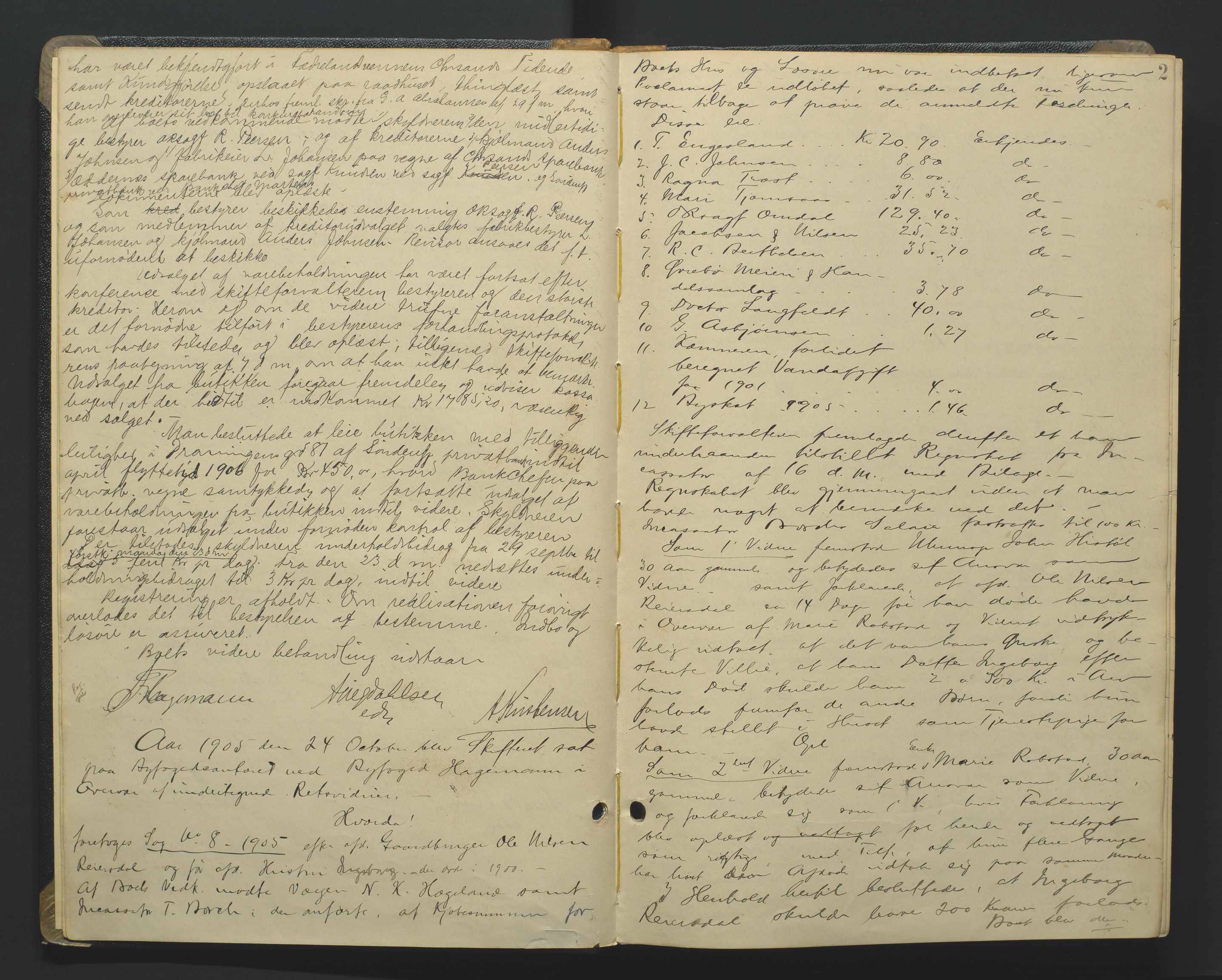Kristiansand byrett, AV/SAK-1223-0001/H/Hc/L0048: Skifteforhandlingsprotokoll nr. 8, med register, 1905-1913, s. 2