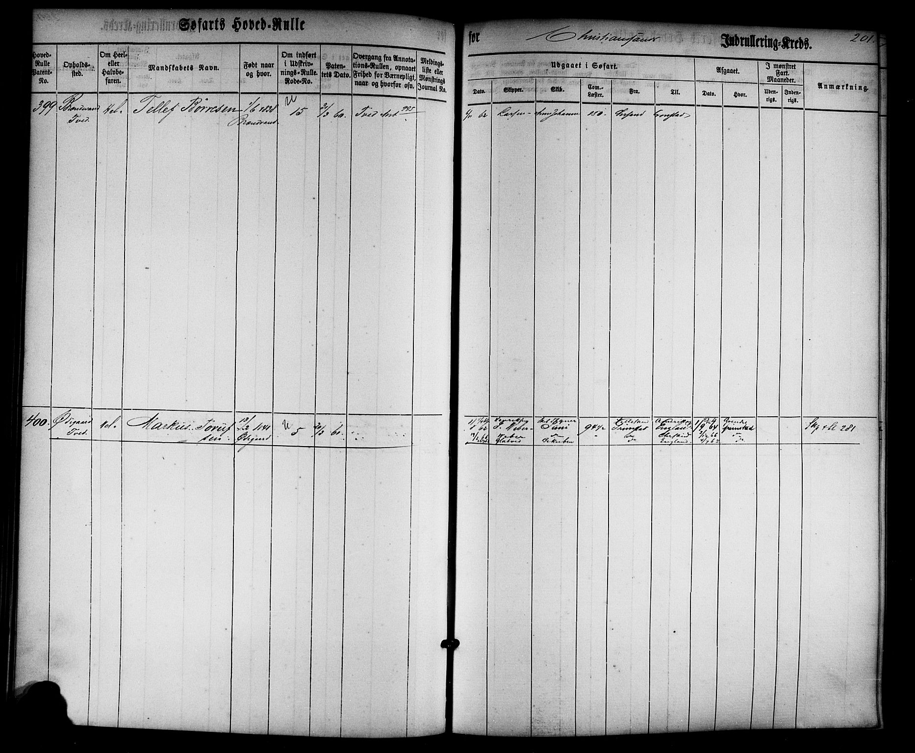 Kristiansand mønstringskrets, AV/SAK-2031-0015/F/Fb/L0022: Hovedrulle nr 1-766, dublett, J-1, 1860-1870, s. 203