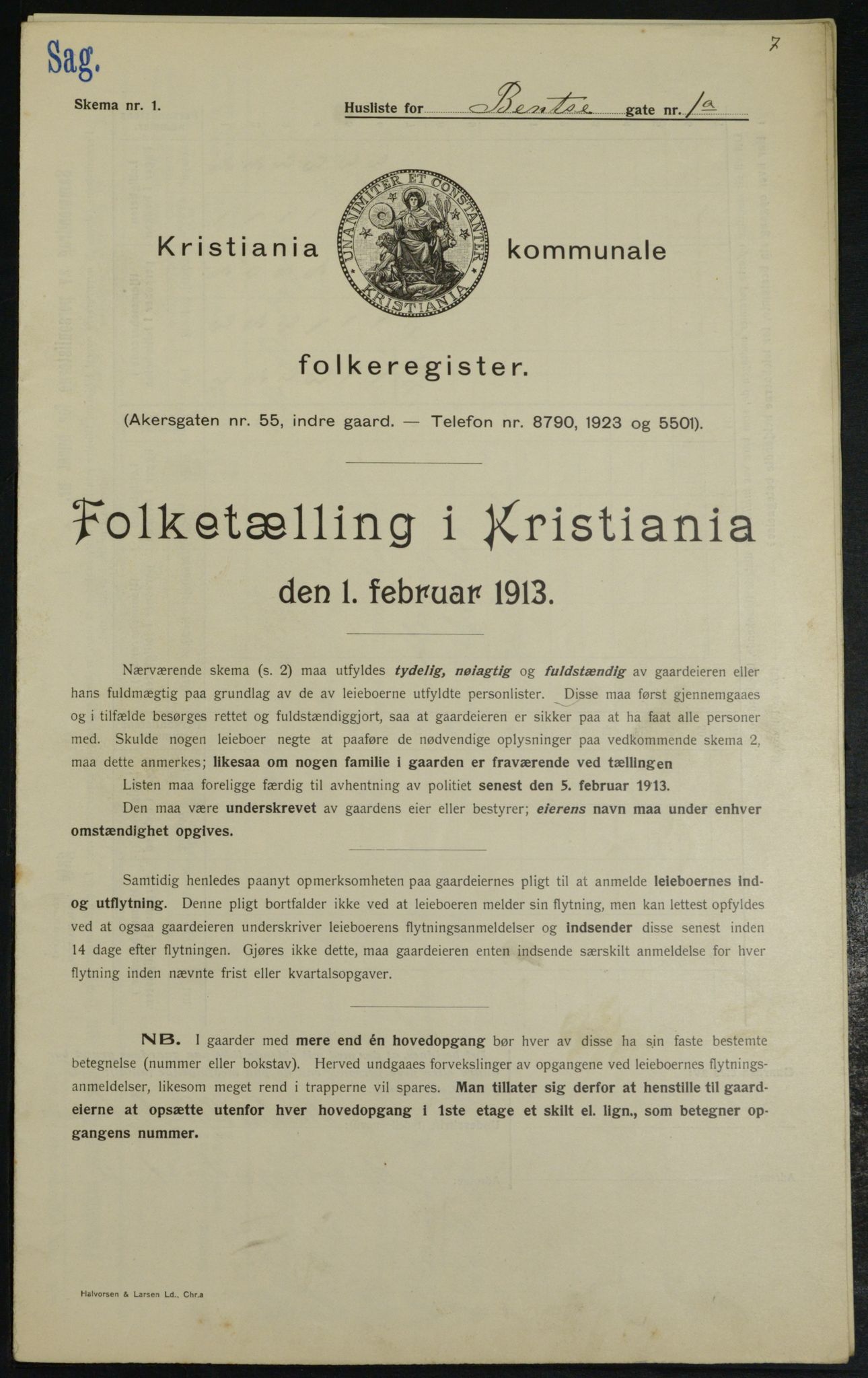 OBA, Kommunal folketelling 1.2.1913 for Kristiania, 1913, s. 3346