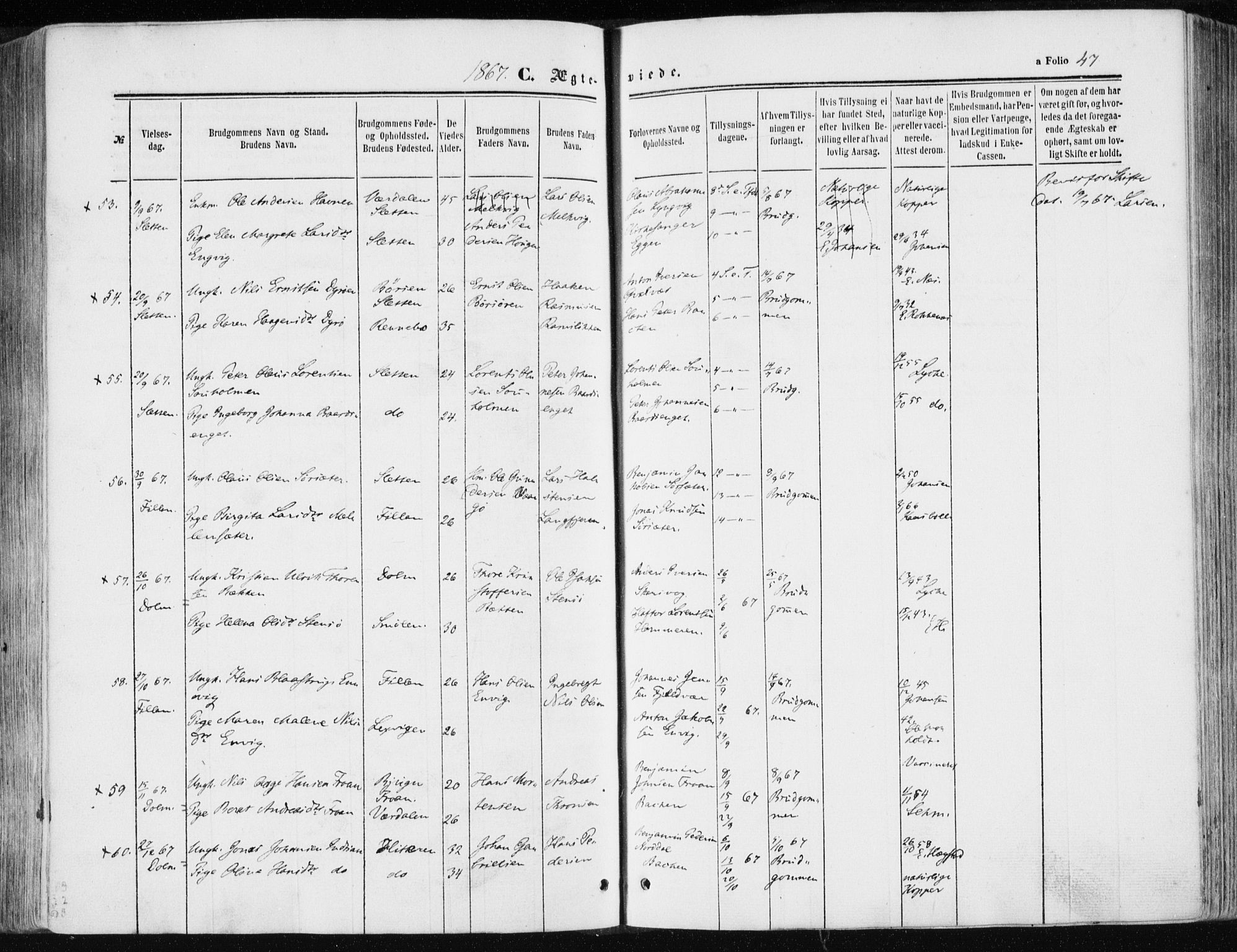 Ministerialprotokoller, klokkerbøker og fødselsregistre - Sør-Trøndelag, SAT/A-1456/634/L0531: Ministerialbok nr. 634A07, 1861-1870, s. 47