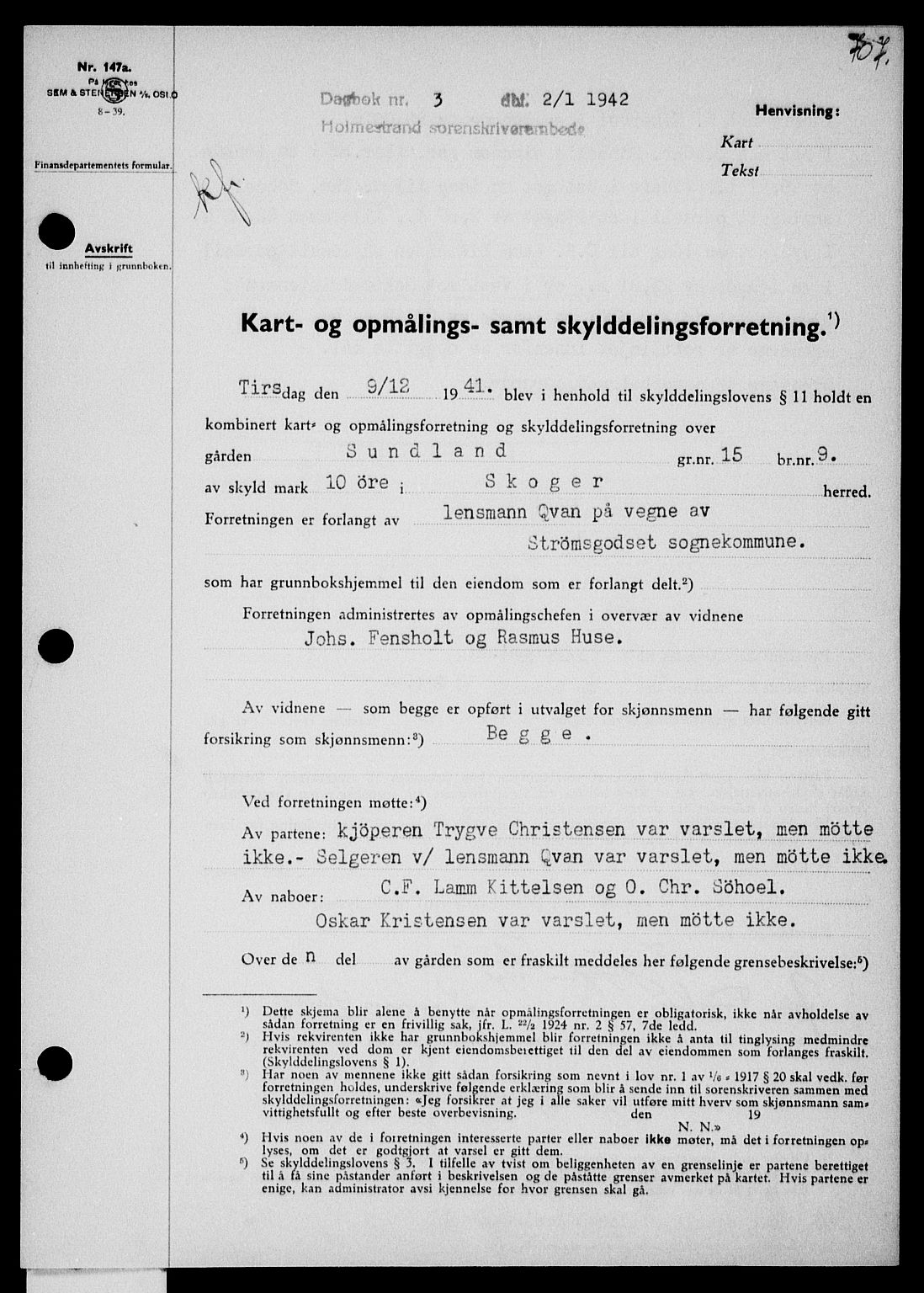 Holmestrand sorenskriveri, SAKO/A-67/G/Ga/Gaa/L0054: Pantebok nr. A-54, 1941-1942, Dagboknr: 3/1942