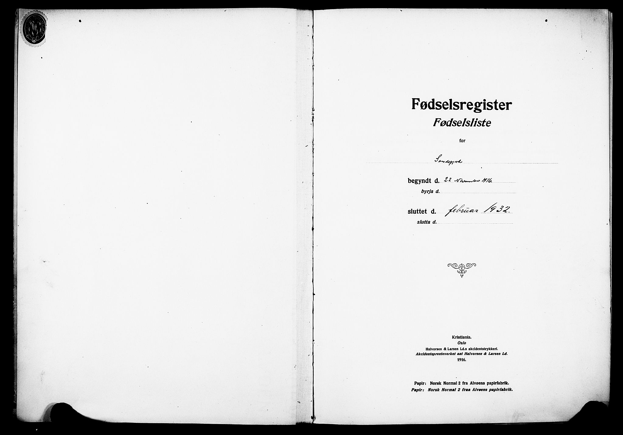 Sandefjord kirkebøker, AV/SAKO-A-315/J/Ja/L0001: Fødselsregister nr. 1, 1916-1932