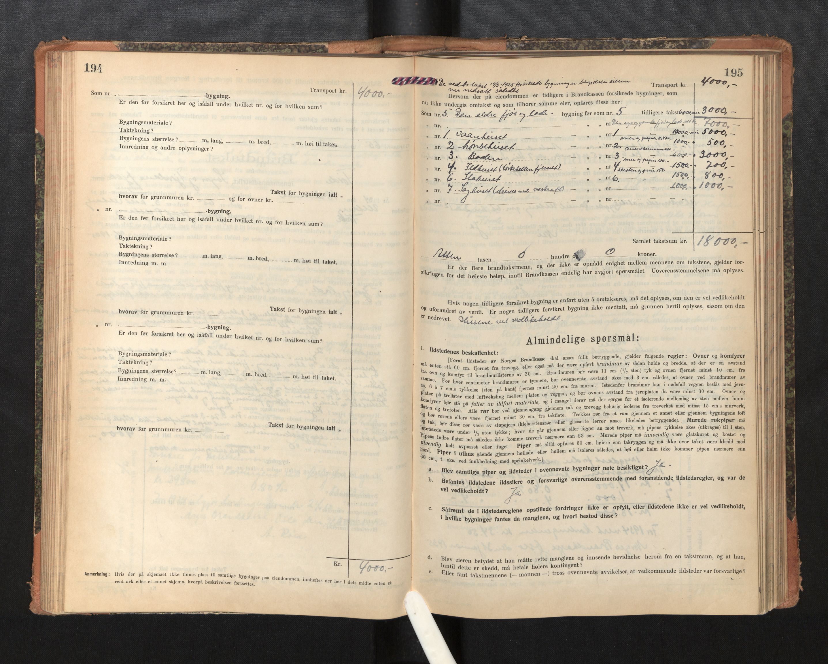Lensmannen i Førde, AV/SAB-A-27401/0012/L0009: Branntakstprotokoll, skjematakst, 1922-1946, s. 194-195