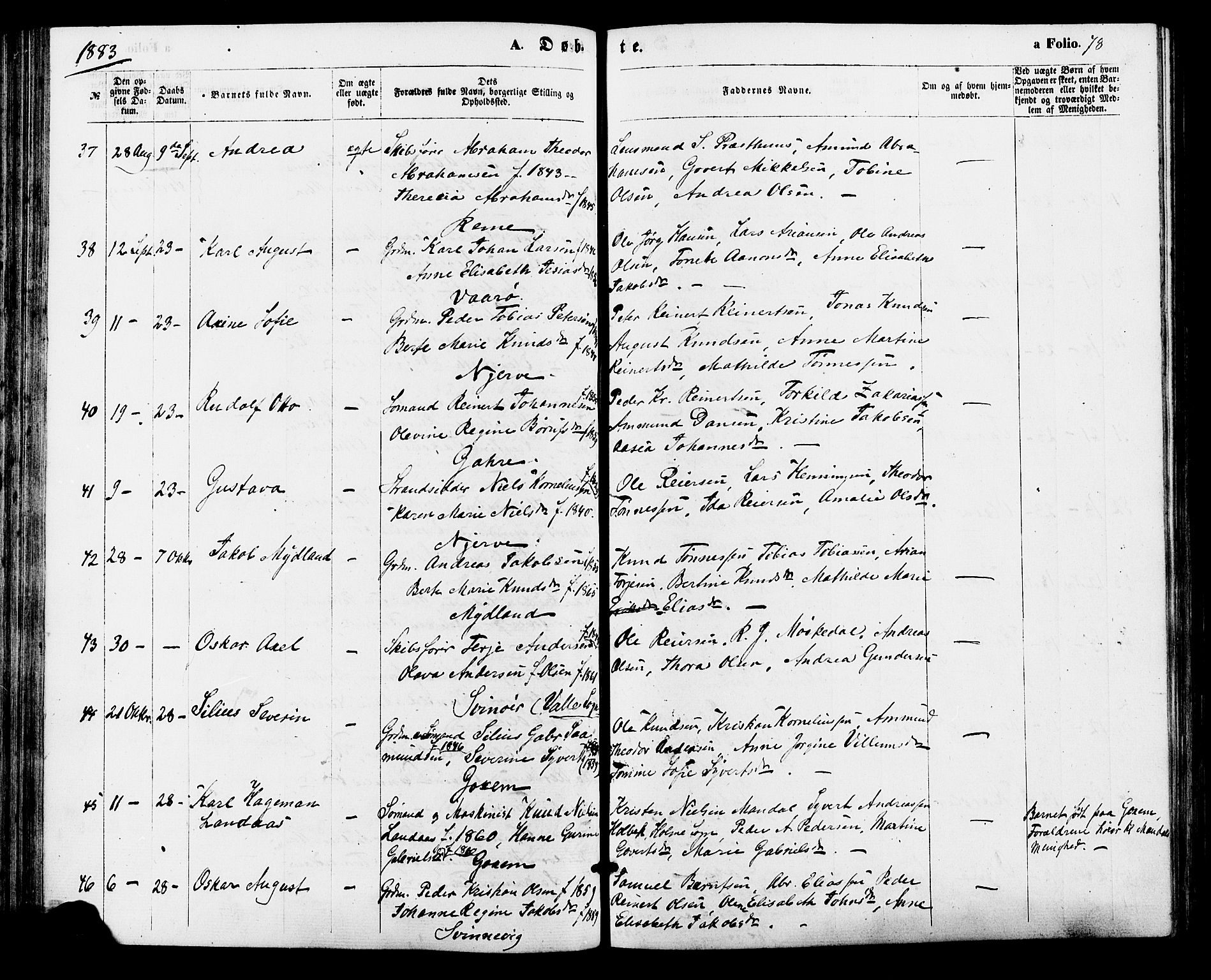 Sør-Audnedal sokneprestkontor, AV/SAK-1111-0039/F/Fa/Faa/L0003: Ministerialbok nr. A 3, 1868-1883, s. 78
