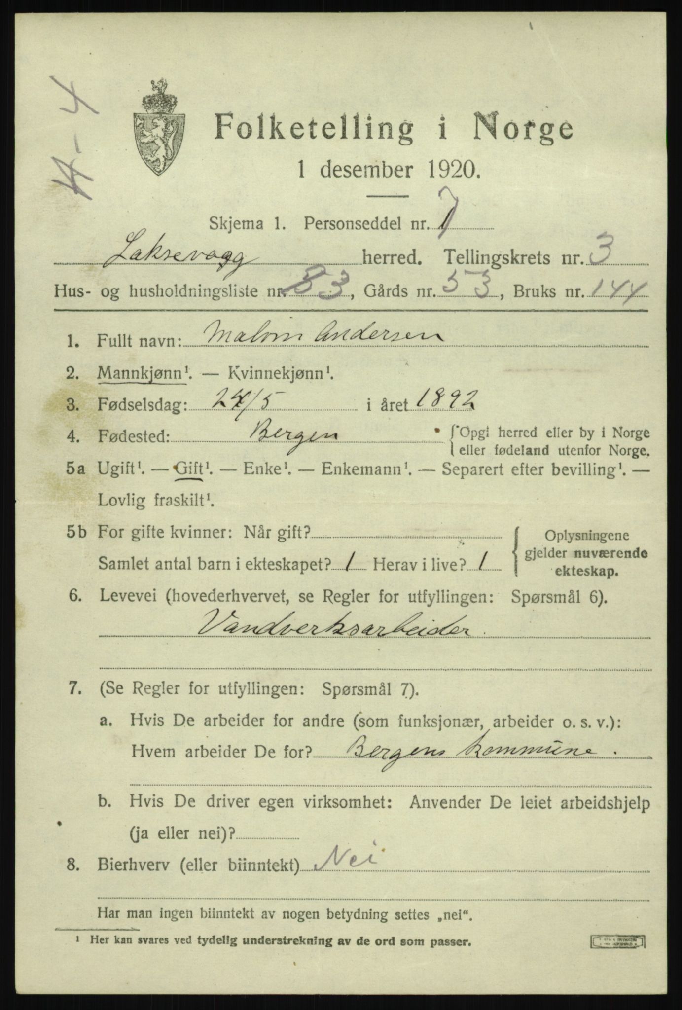 SAB, Folketelling 1920 for 1248 Laksevåg herred, 1920, s. 10584