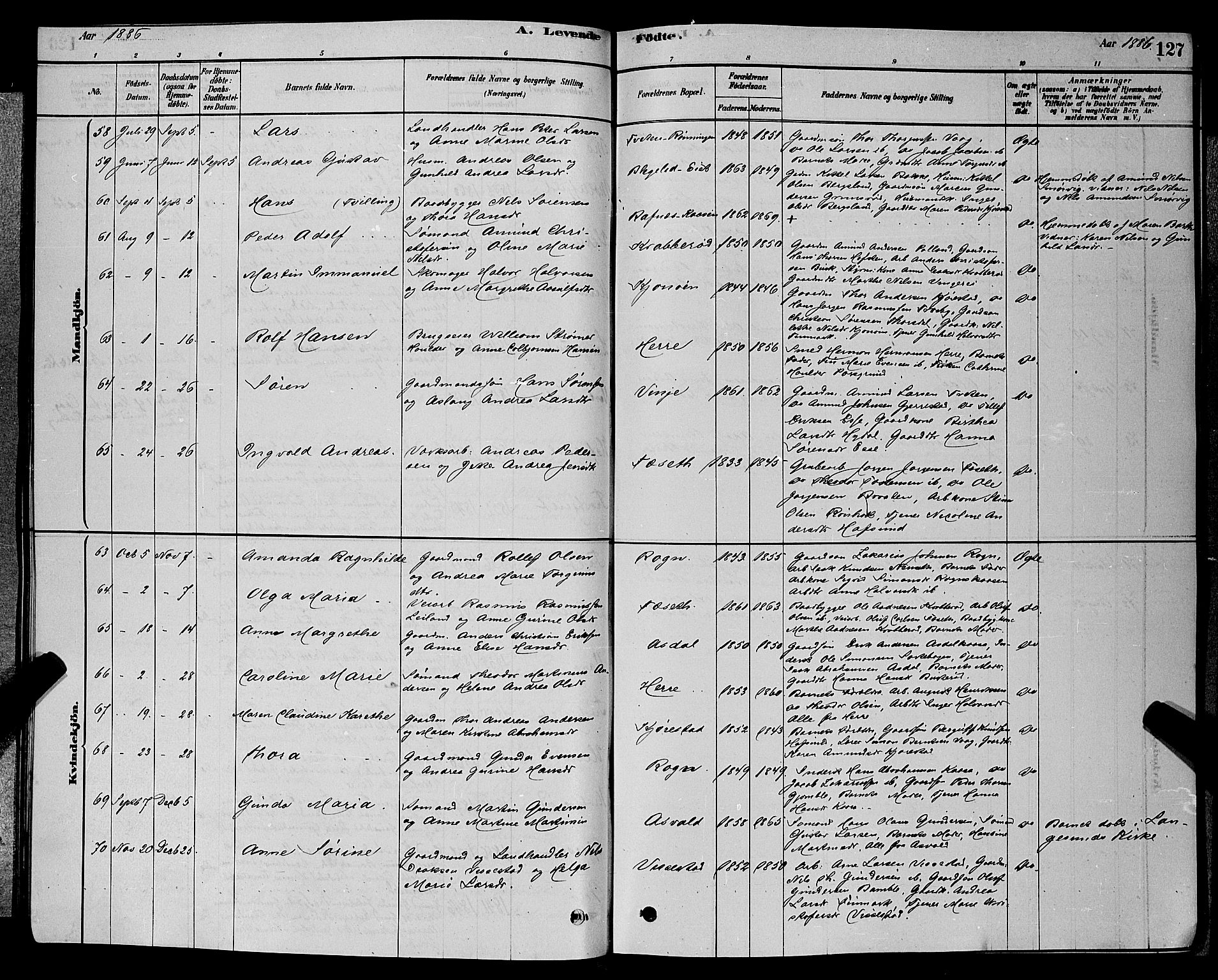 Bamble kirkebøker, AV/SAKO-A-253/G/Ga/L0008: Klokkerbok nr. I 8, 1878-1888, s. 127