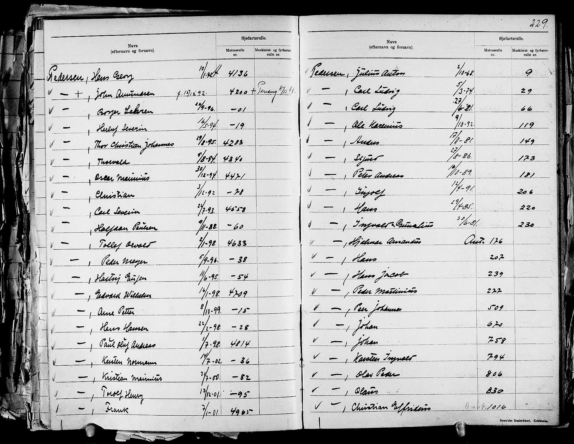 Drammen innrulleringsdistrikt, SAKO/A-781/G/Ga/L0001: Navneregister til rullene, 1860-1948, s. 249