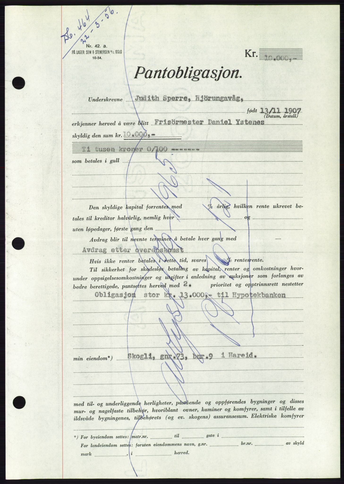 Søre Sunnmøre sorenskriveri, SAT/A-4122/1/2/2C/L0128: Pantebok nr. 16B, 1956-1956, Dagboknr: 464/1956