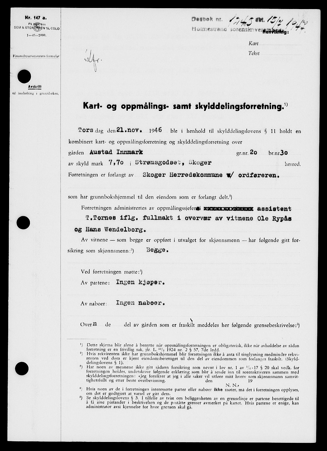 Holmestrand sorenskriveri, SAKO/A-67/G/Ga/Gaa/L0062: Pantebok nr. A-62, 1947-1947, Dagboknr: 1245/1947
