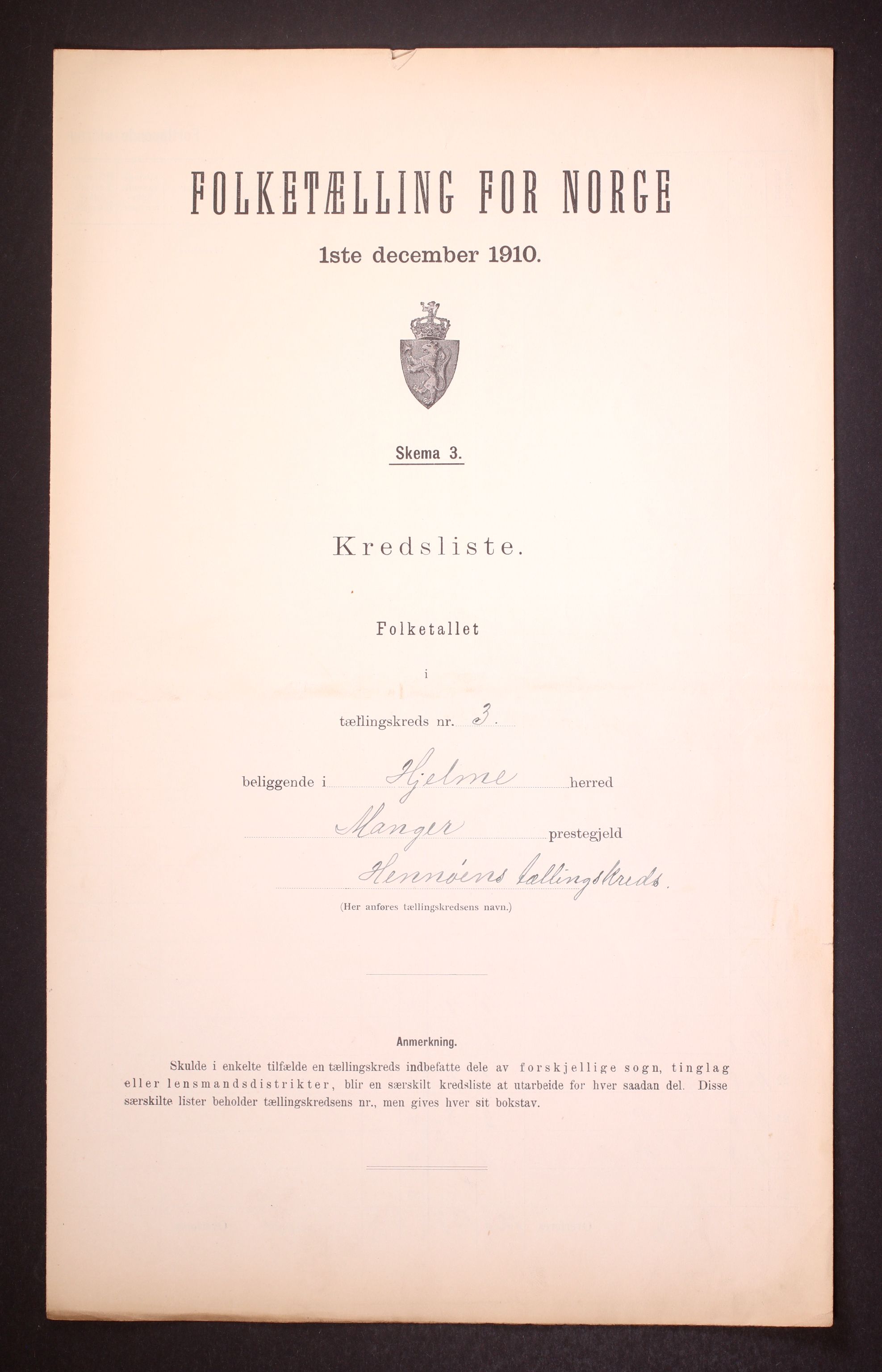 RA, Folketelling 1910 for 1259 Hjelme herred, 1910, s. 10
