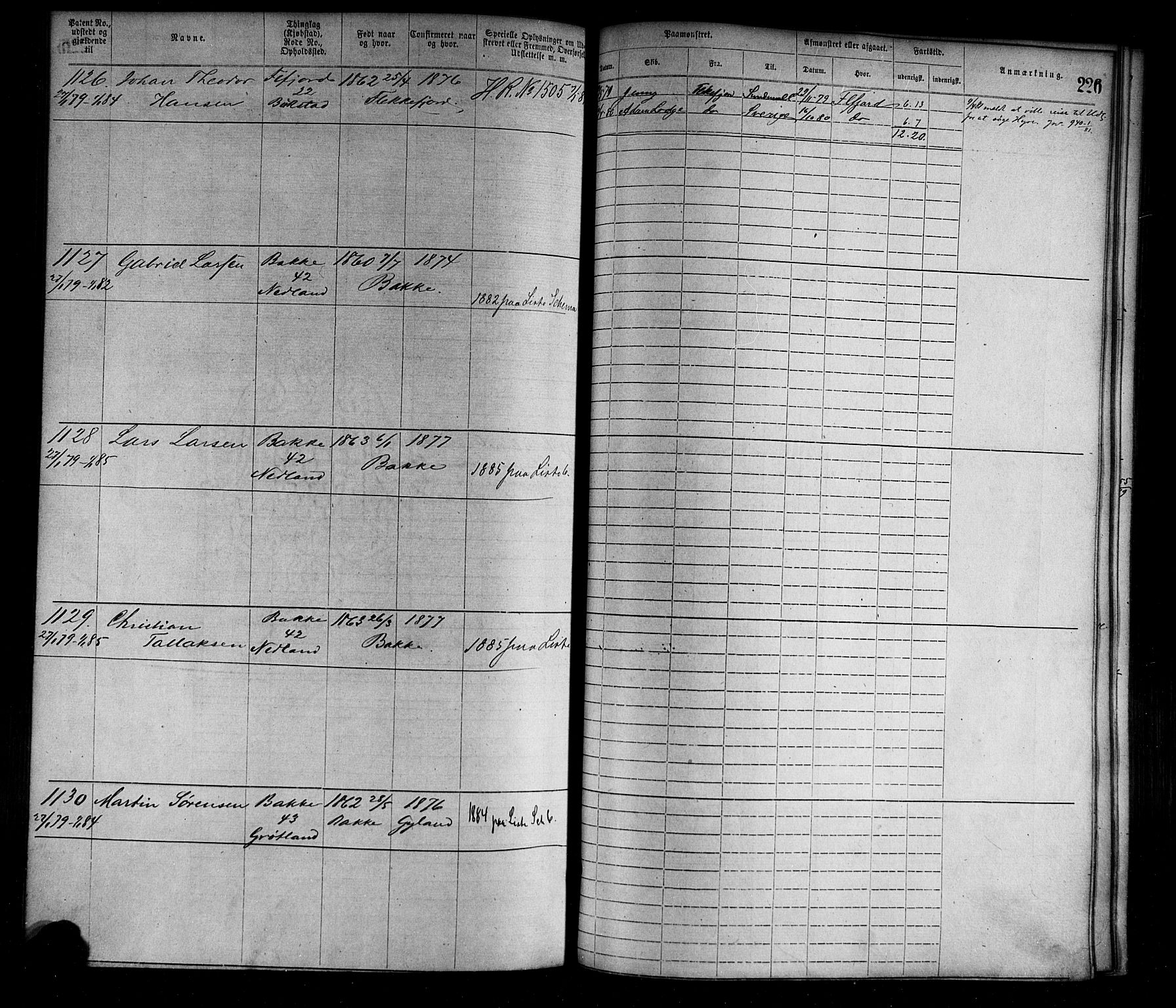 Flekkefjord mønstringskrets, AV/SAK-2031-0018/F/Fa/L0002: Annotasjonsrulle nr 1-1920 med register, N-2, 1870-1891, s. 252