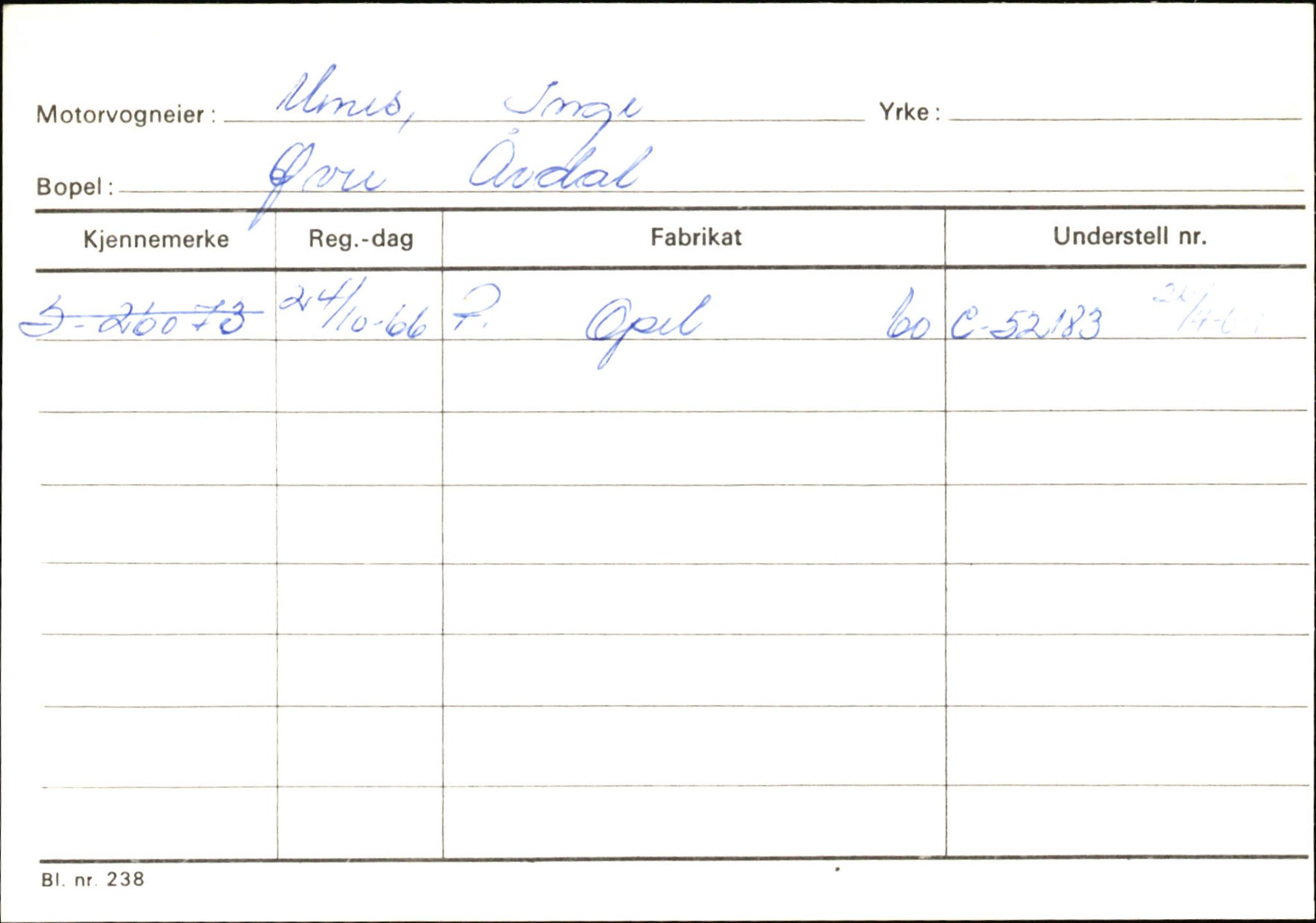 Statens vegvesen, Sogn og Fjordane vegkontor, SAB/A-5301/4/F/L0145: Registerkort Vågsøy S-Å. Årdal I-P, 1945-1975, s. 1661