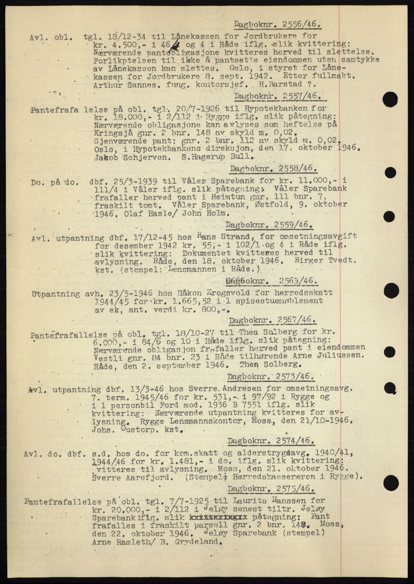 Moss sorenskriveri, SAO/A-10168: Pantebok nr. C10, 1938-1950, Dagboknr: 2556/1946
