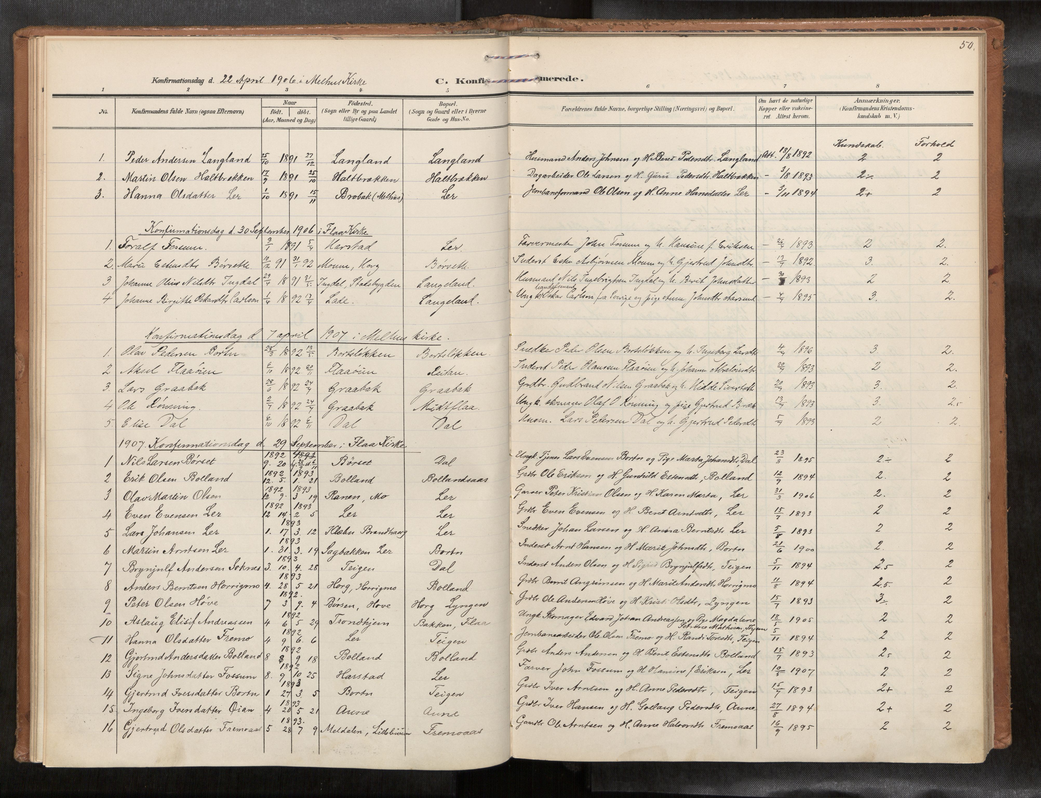 Ministerialprotokoller, klokkerbøker og fødselsregistre - Sør-Trøndelag, AV/SAT-A-1456/693/L1119b: Ministerialbok nr. 693A02, 1906-1936, s. 50