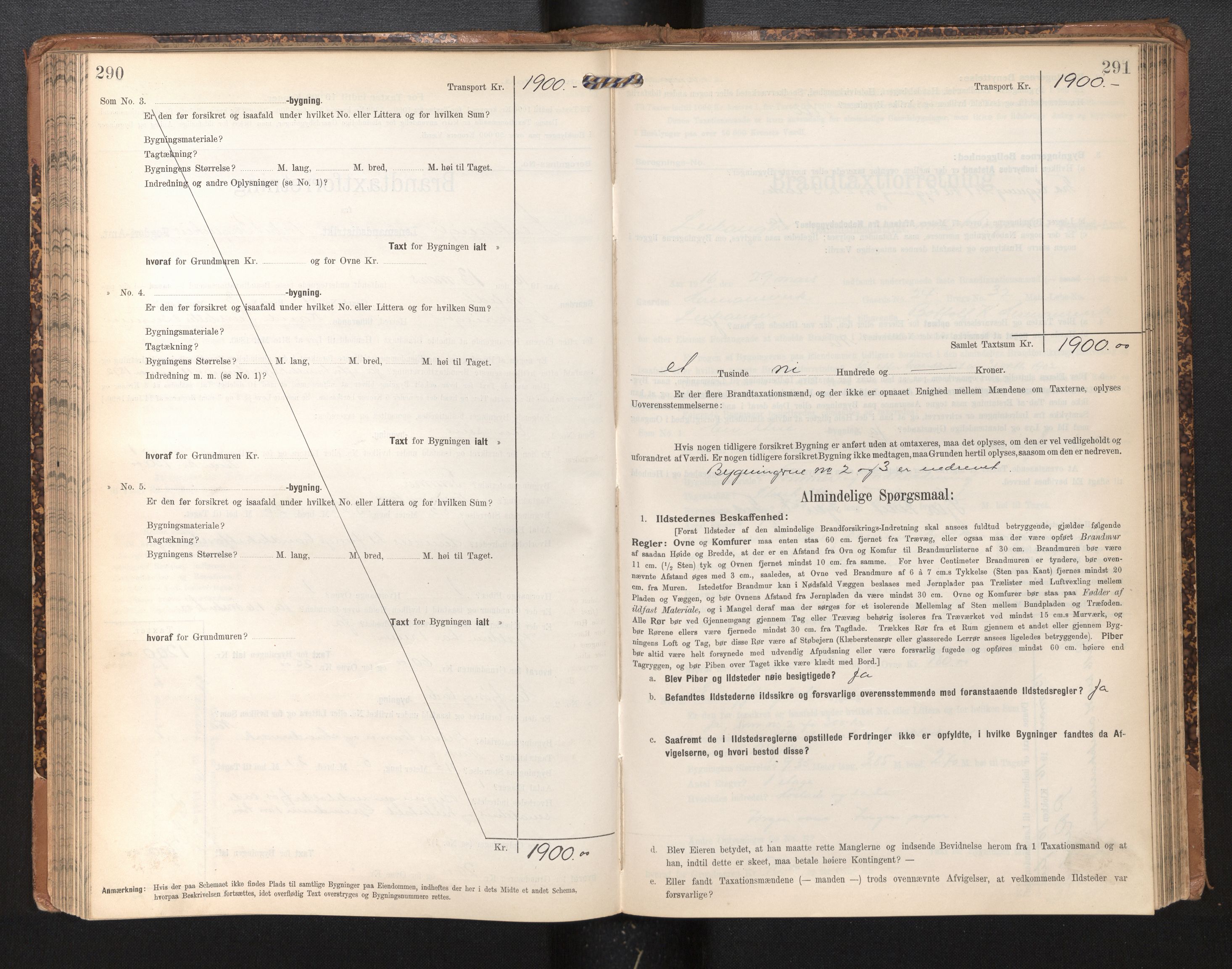 Lensmannen i Leikanger, AV/SAB-A-29201/0012/L0005: Branntakstprotokoll, skjematakst, 1907-1917, s. 290-291