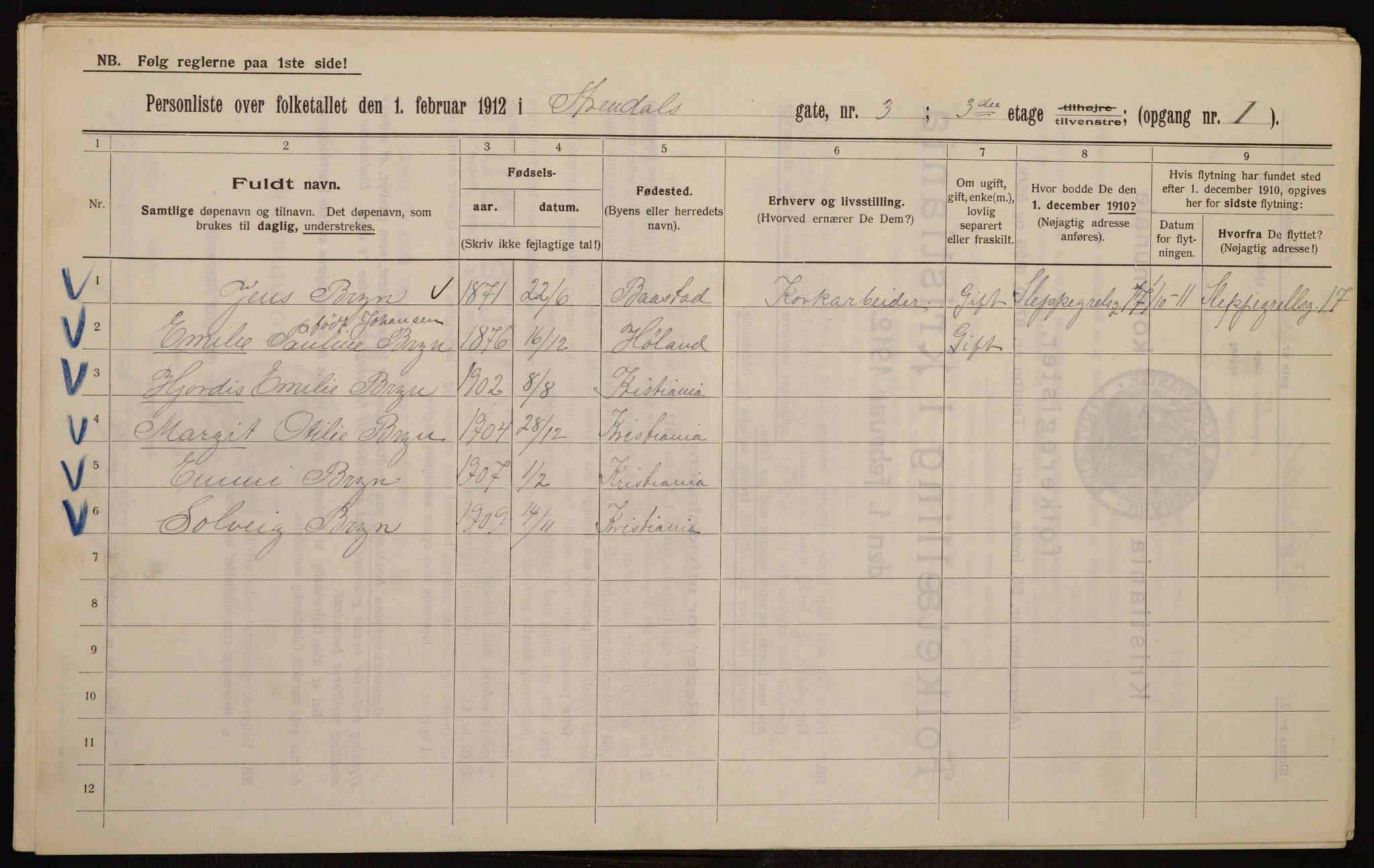 OBA, Kommunal folketelling 1.2.1912 for Kristiania, 1912, s. 1900