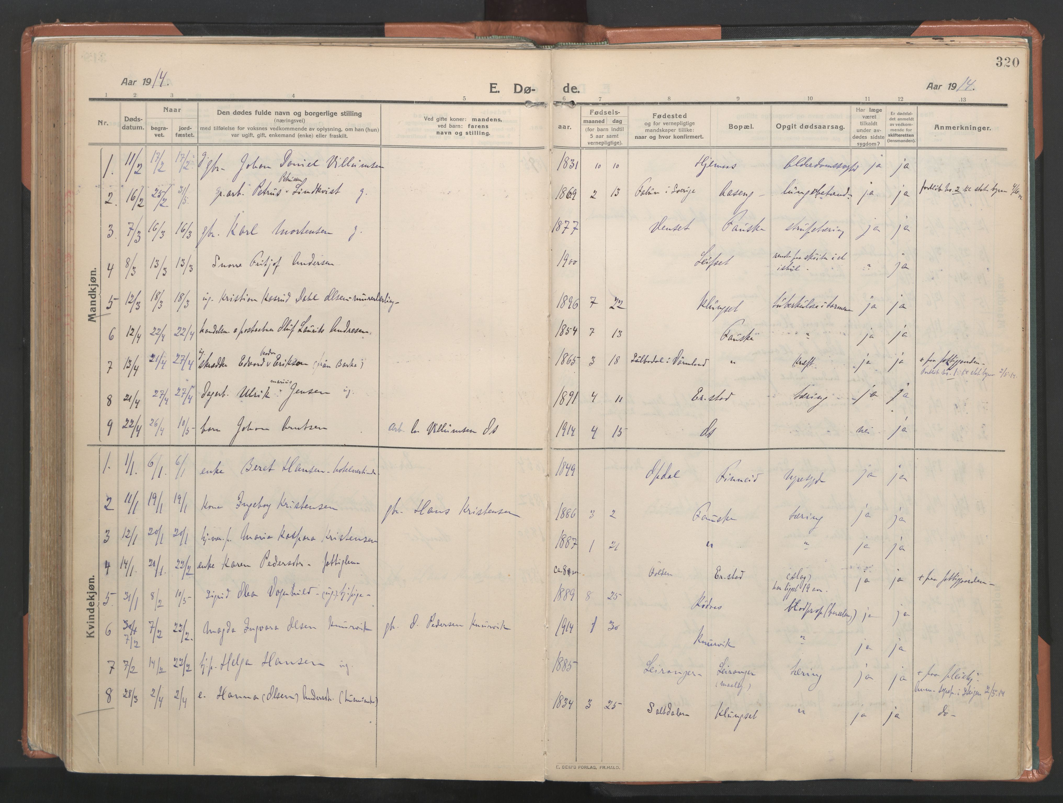 Ministerialprotokoller, klokkerbøker og fødselsregistre - Nordland, AV/SAT-A-1459/849/L0698: Ministerialbok nr. 849A09, 1911-1924, s. 320
