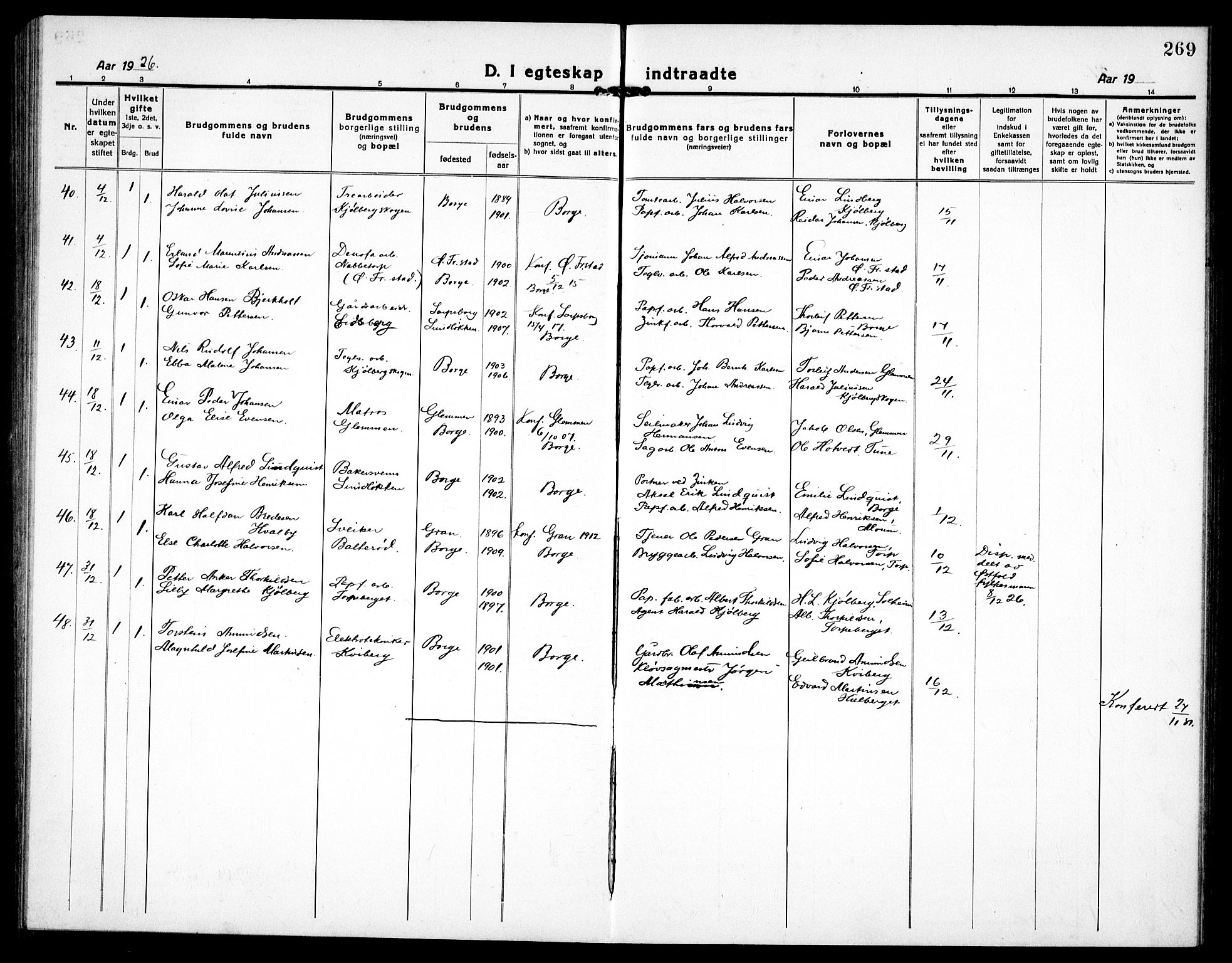 Borge prestekontor Kirkebøker, AV/SAO-A-10903/G/Ga/L0003: Klokkerbok nr. I 3, 1918-1939, s. 269
