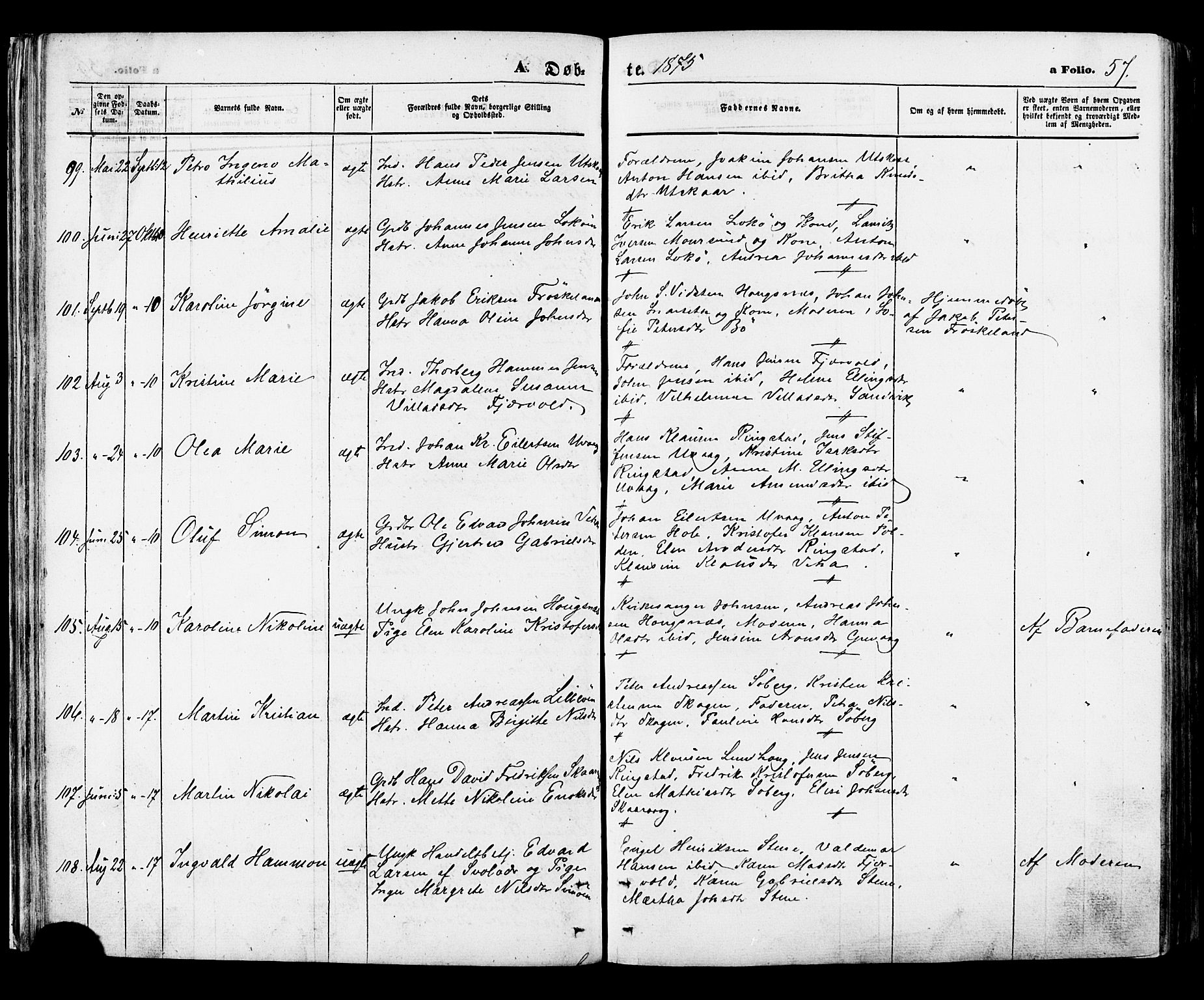 Ministerialprotokoller, klokkerbøker og fødselsregistre - Nordland, AV/SAT-A-1459/891/L1301: Ministerialbok nr. 891A06, 1870-1878, s. 57