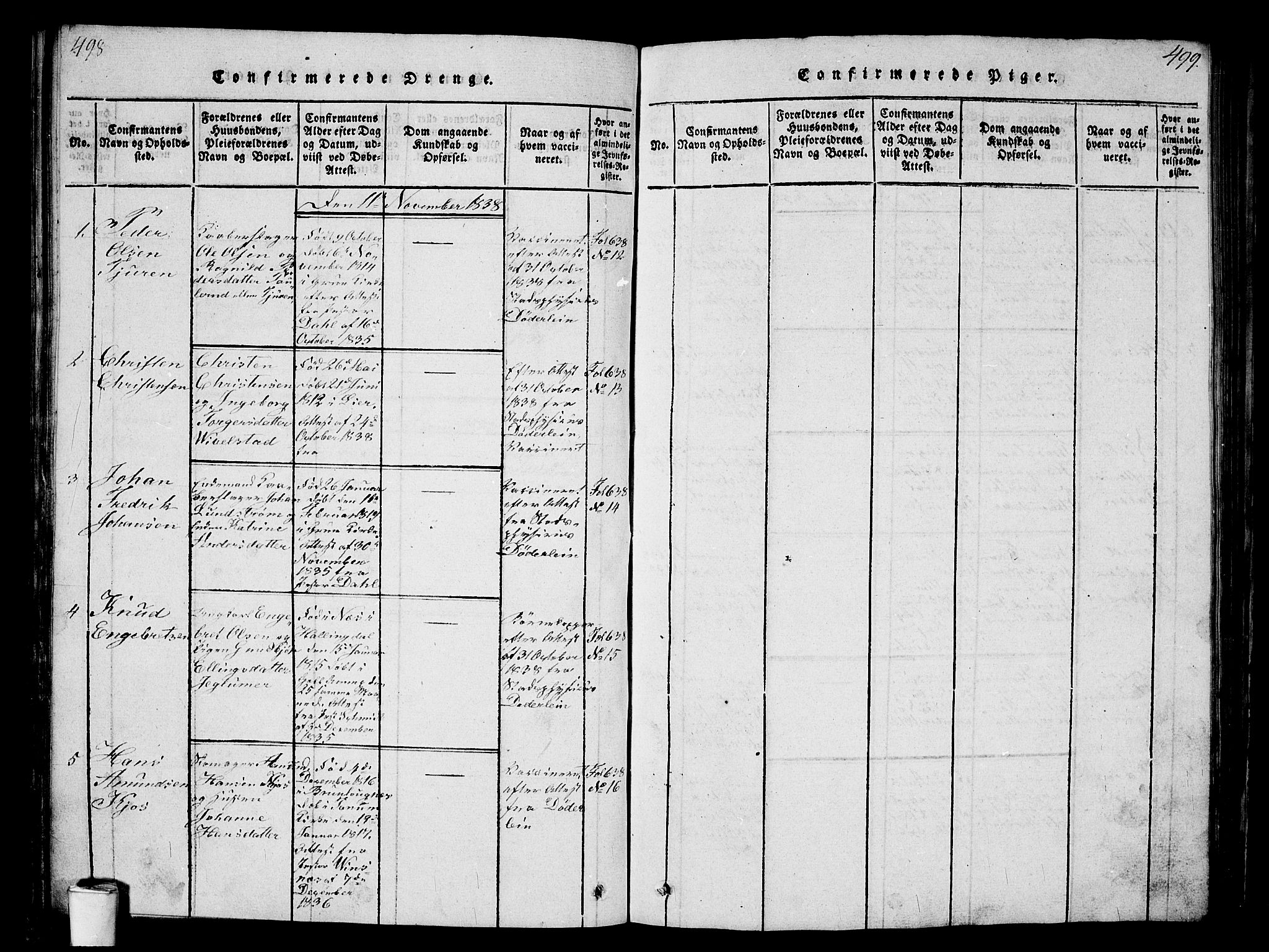 Kristiania tukthusprest Kirkebøker, AV/SAO-A-10881/G/Ga/L0001: Klokkerbok nr. 1, 1818-1857, s. 498-499