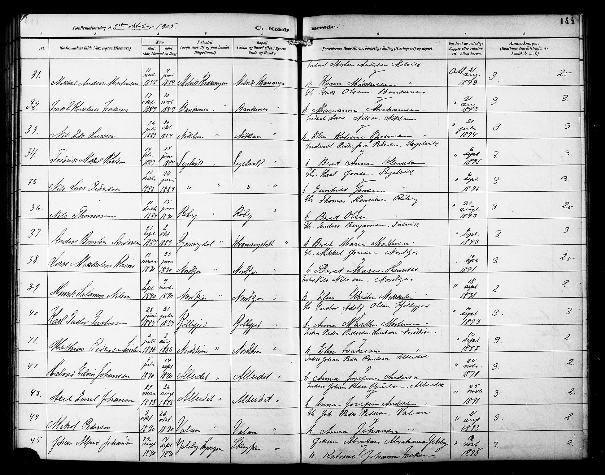 Skjervøy sokneprestkontor, AV/SATØ-S-1300/H/Ha/Hab/L0016klokker: Klokkerbok nr. 16, 1891-1907, s. 144