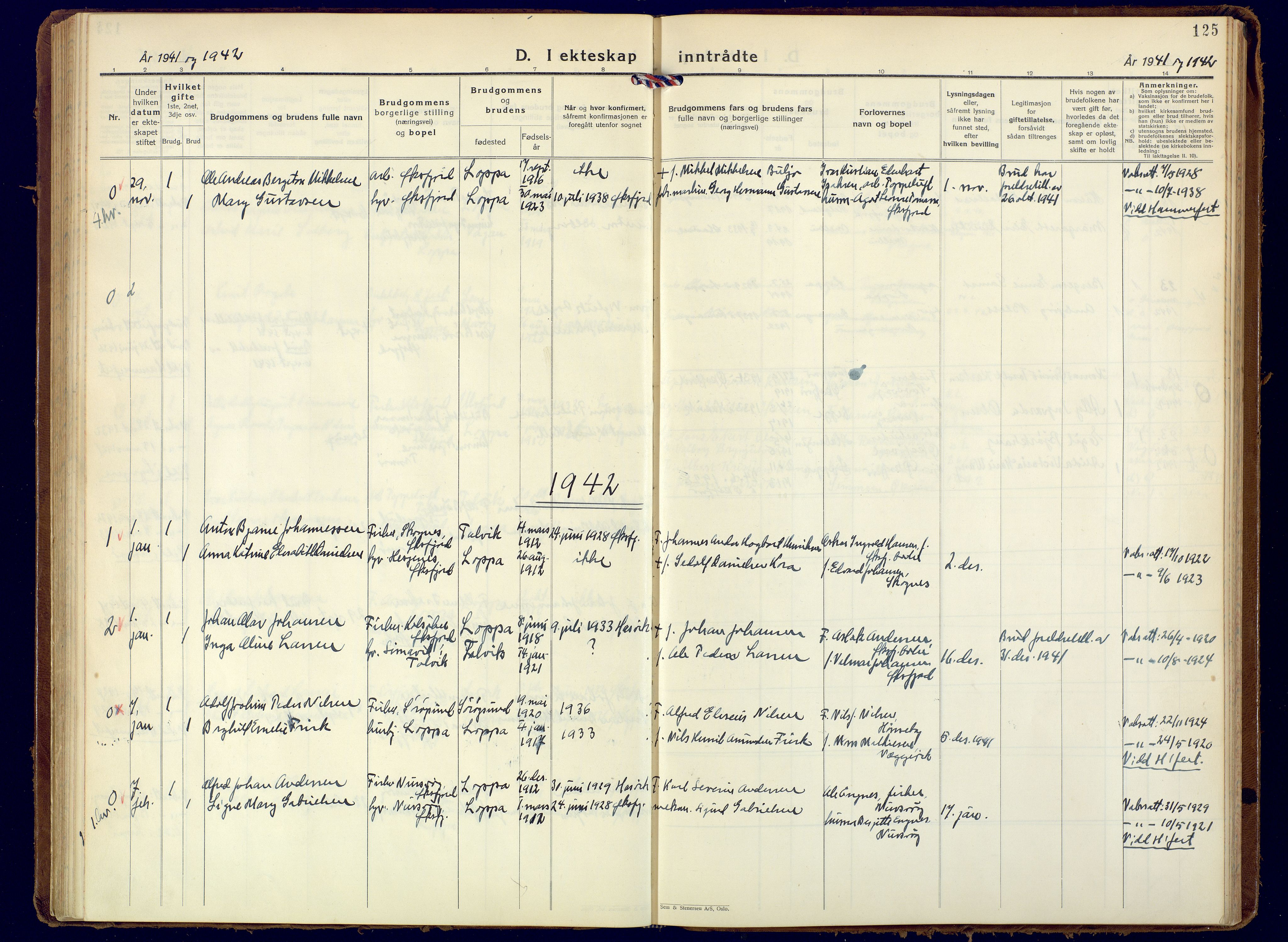 Loppa sokneprestkontor, AV/SATØ-S-1339/H/Ha/L0015kirke: Ministerialbok nr. 15, 1933-1941, s. 125