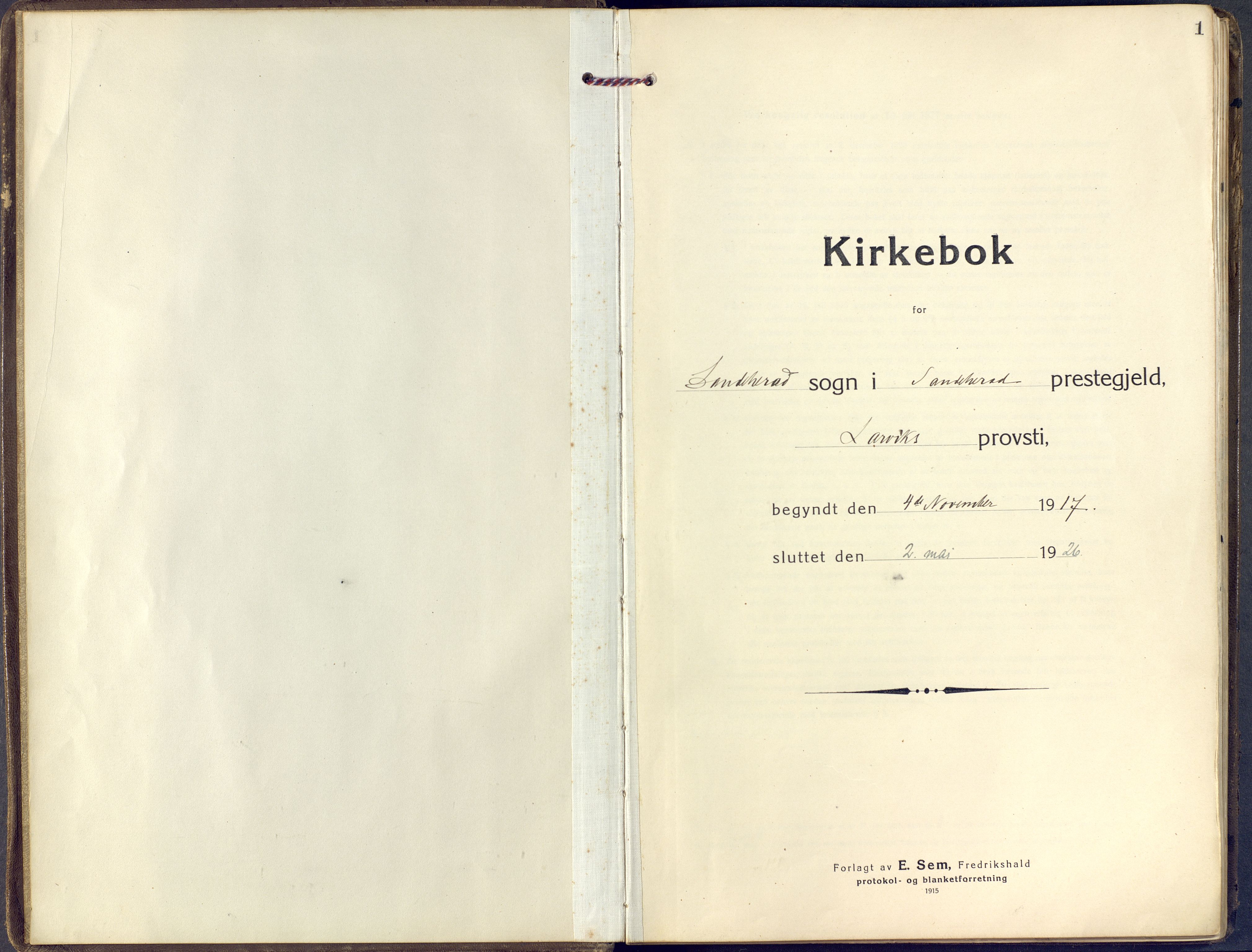 Sandar kirkebøker, SAKO/A-243/F/Fa/L0018: Ministerialbok nr. 18, 1917-1926, s. 1