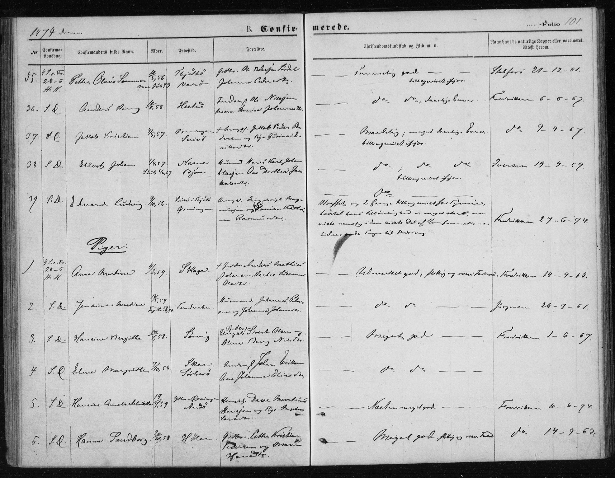 Ministerialprotokoller, klokkerbøker og fødselsregistre - Nordland, AV/SAT-A-1459/834/L0506: Ministerialbok nr. 834A04, 1872-1878, s. 101